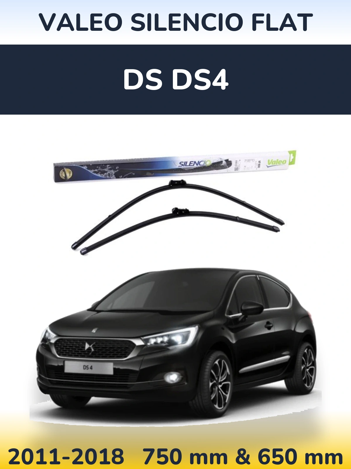Komplet przednich wycieraczek Valeo Silencio Flat 750 & 650 mm do DS DS4 2011-2018