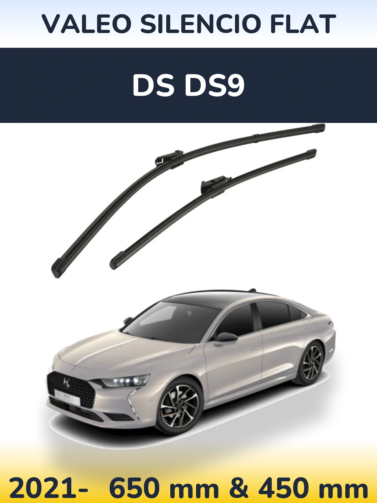 Front wiper blade set Valeo Silencio Flat 650 & 450 mm for DS DS9 2021-2026