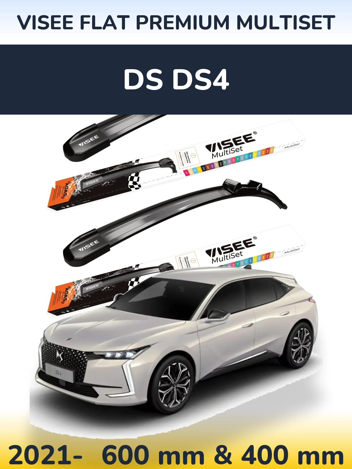 Komplet przednich wycieraczek VISEE FLAT PREMIUM MultiSet 600 & 400 mm do DS DS4 2021-2026