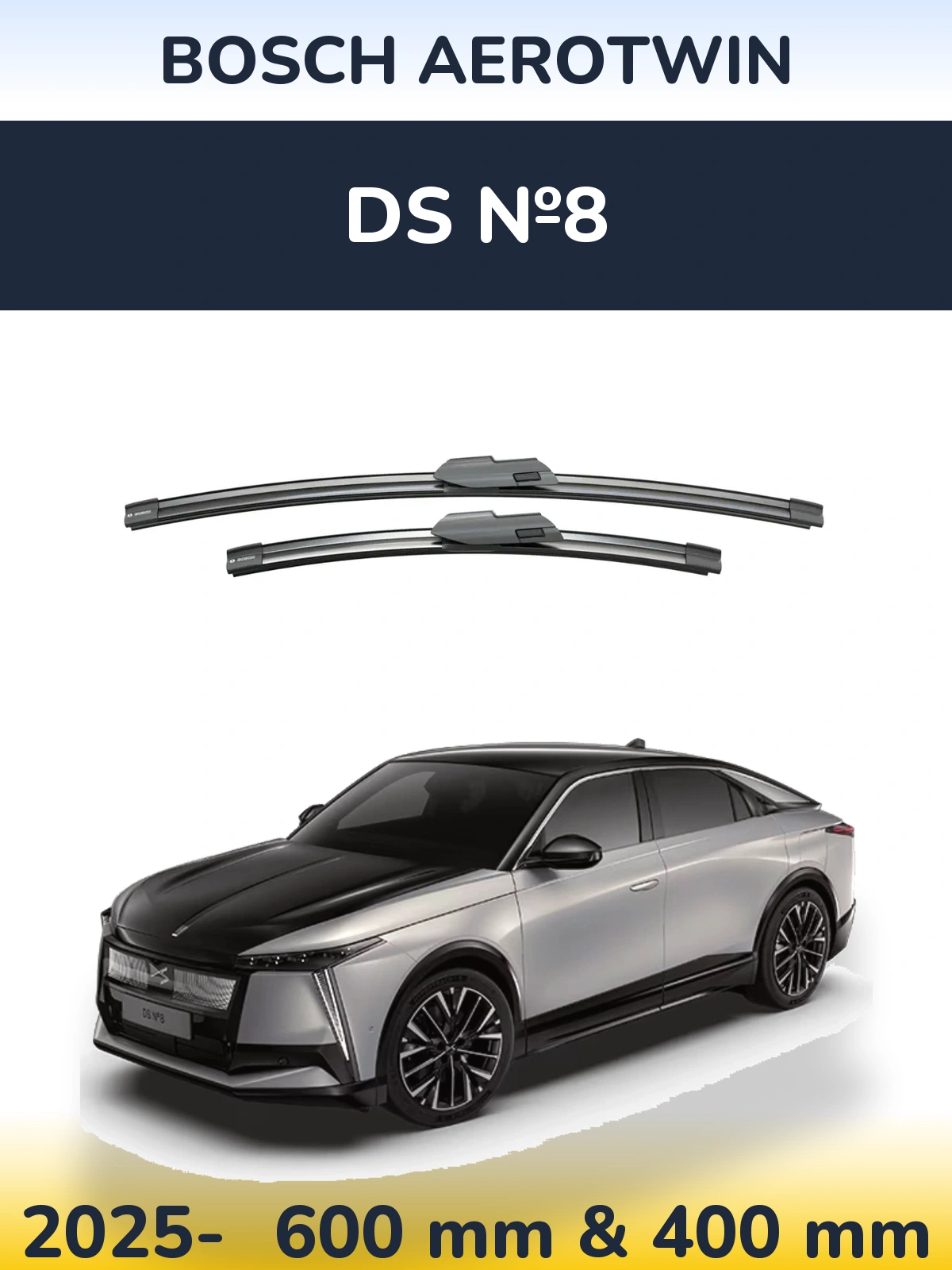 Front wiper blade set BOSCH AeroTwin 600 & 400 mm for DS №8 2025-2026