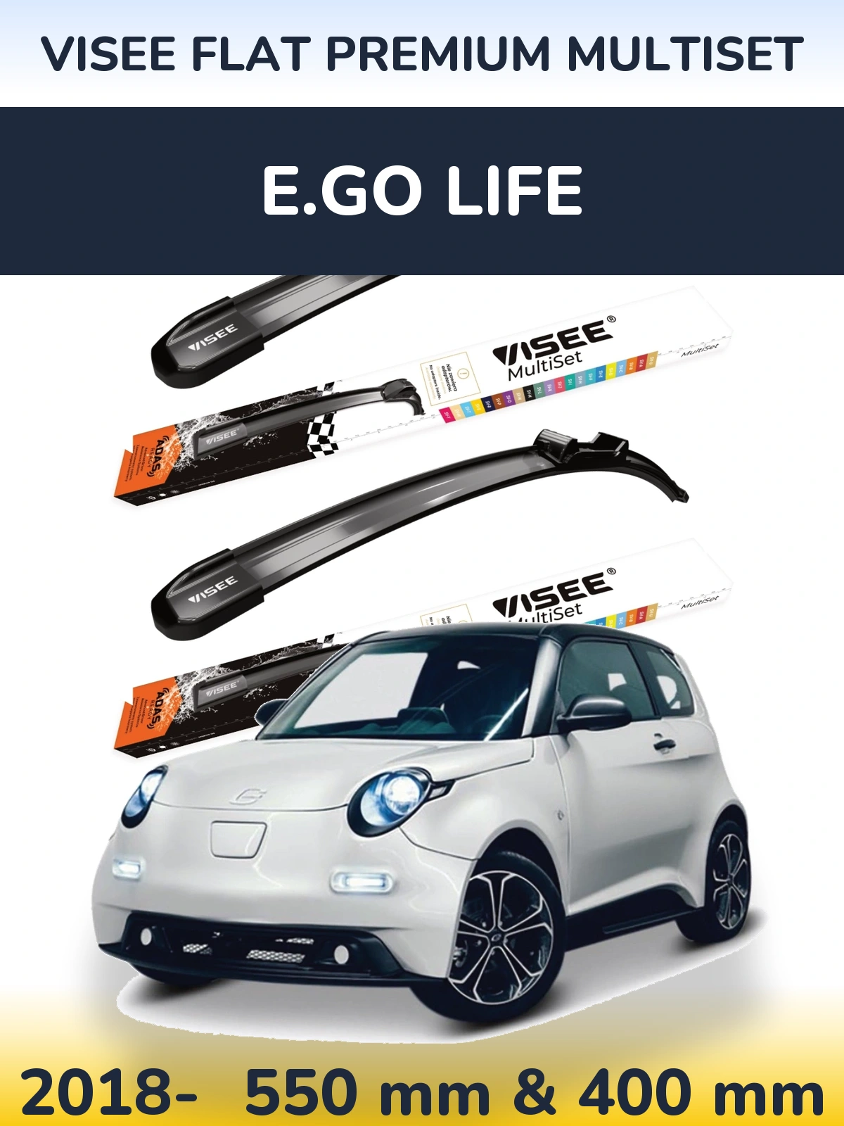 Komplet przednich wycieraczek VISEE FLAT PREMIUM MultiSet 550 & 400 mm do E.GO life 2018-2026