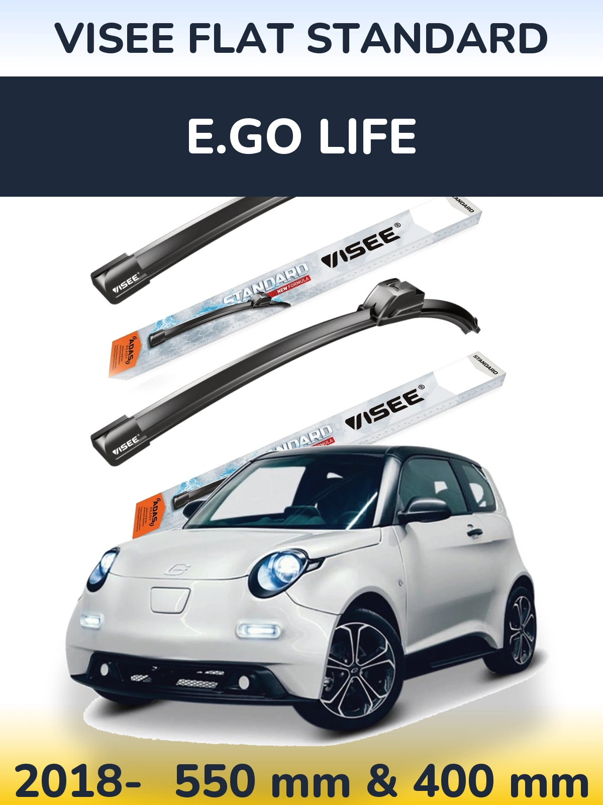 Комплект передних дворников VISEE FLAT STANDARD 550 & 400 мм для E.GO life 2018-2026