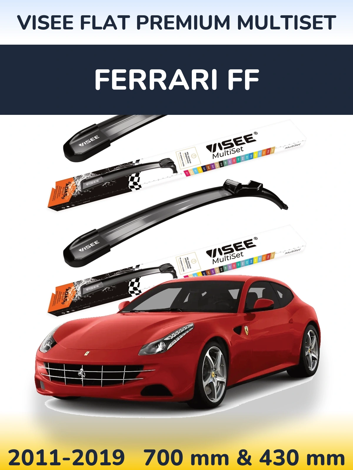 Komplet przednich wycieraczek VISEE FLAT PREMIUM MultiSet 700 & 430 mm do Ferrari FF 2011-2019