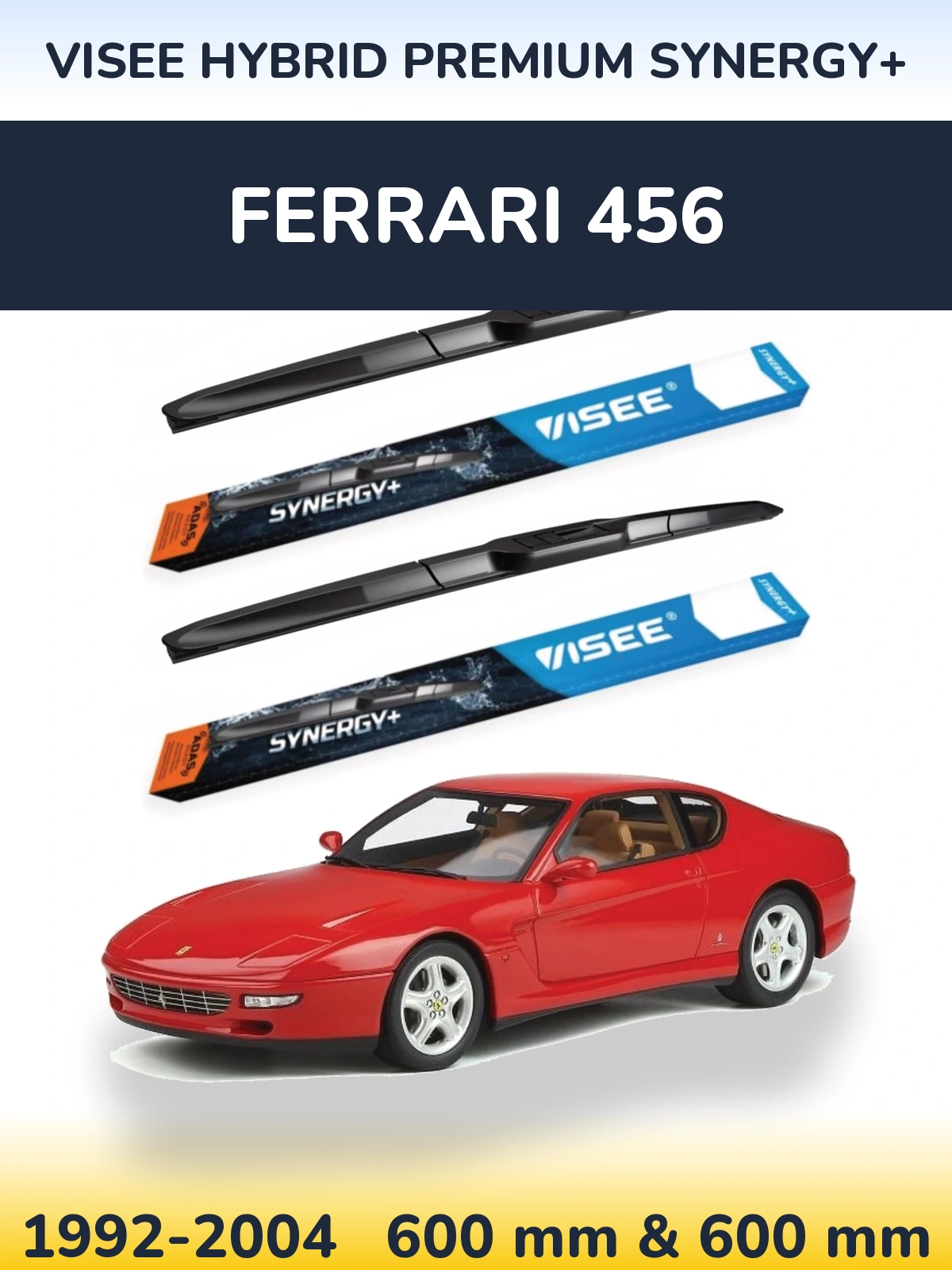 Front wiper blade set VISEE HYBRID PREMIUM SYNERGY+ 600 & 600 mm for Ferrari 456 1992-2004