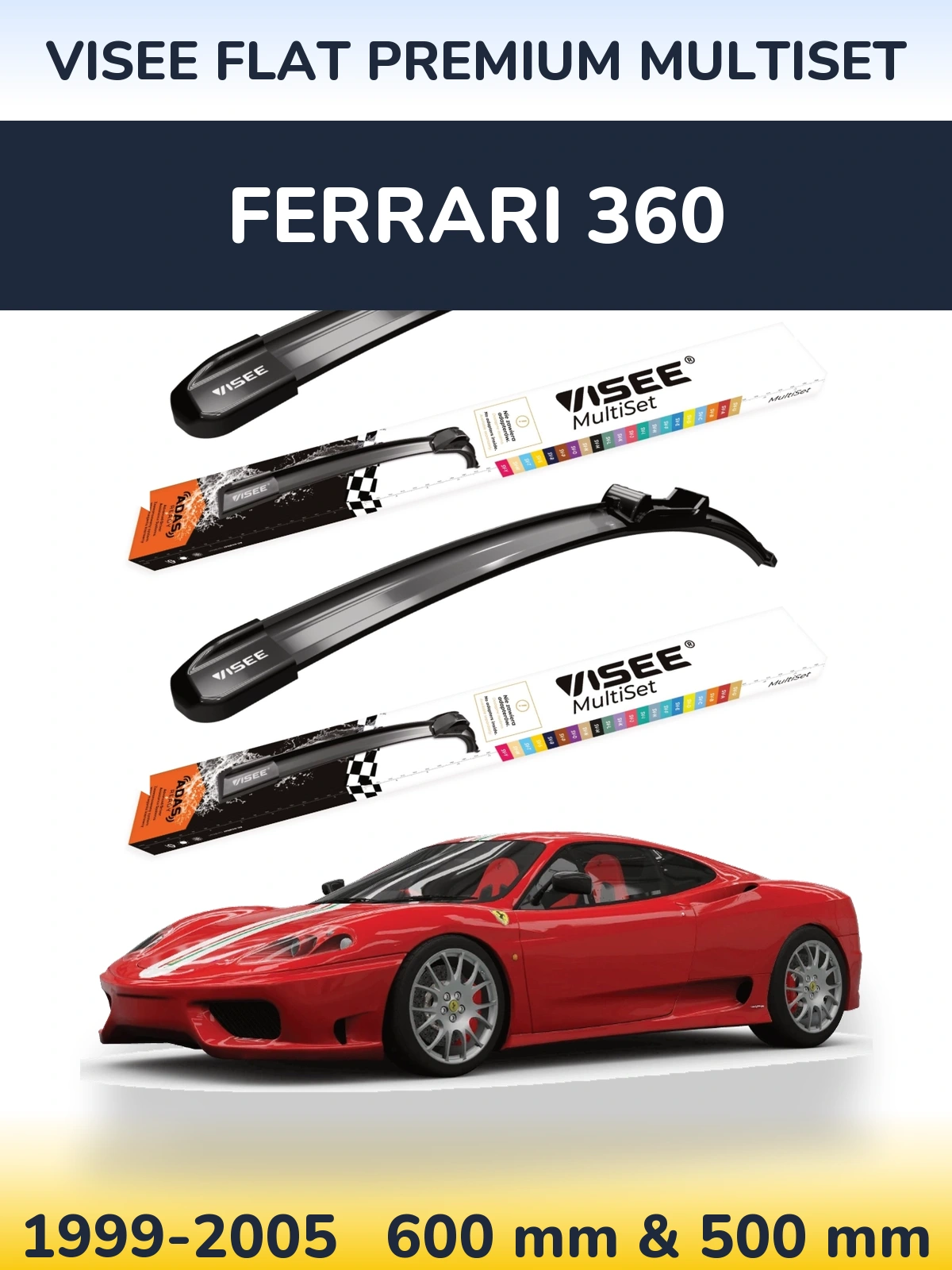 Комплект передних дворников VISEE FLAT PREMIUM MultiSet 600 & 500 мм для Ferrari 360 1999-2005