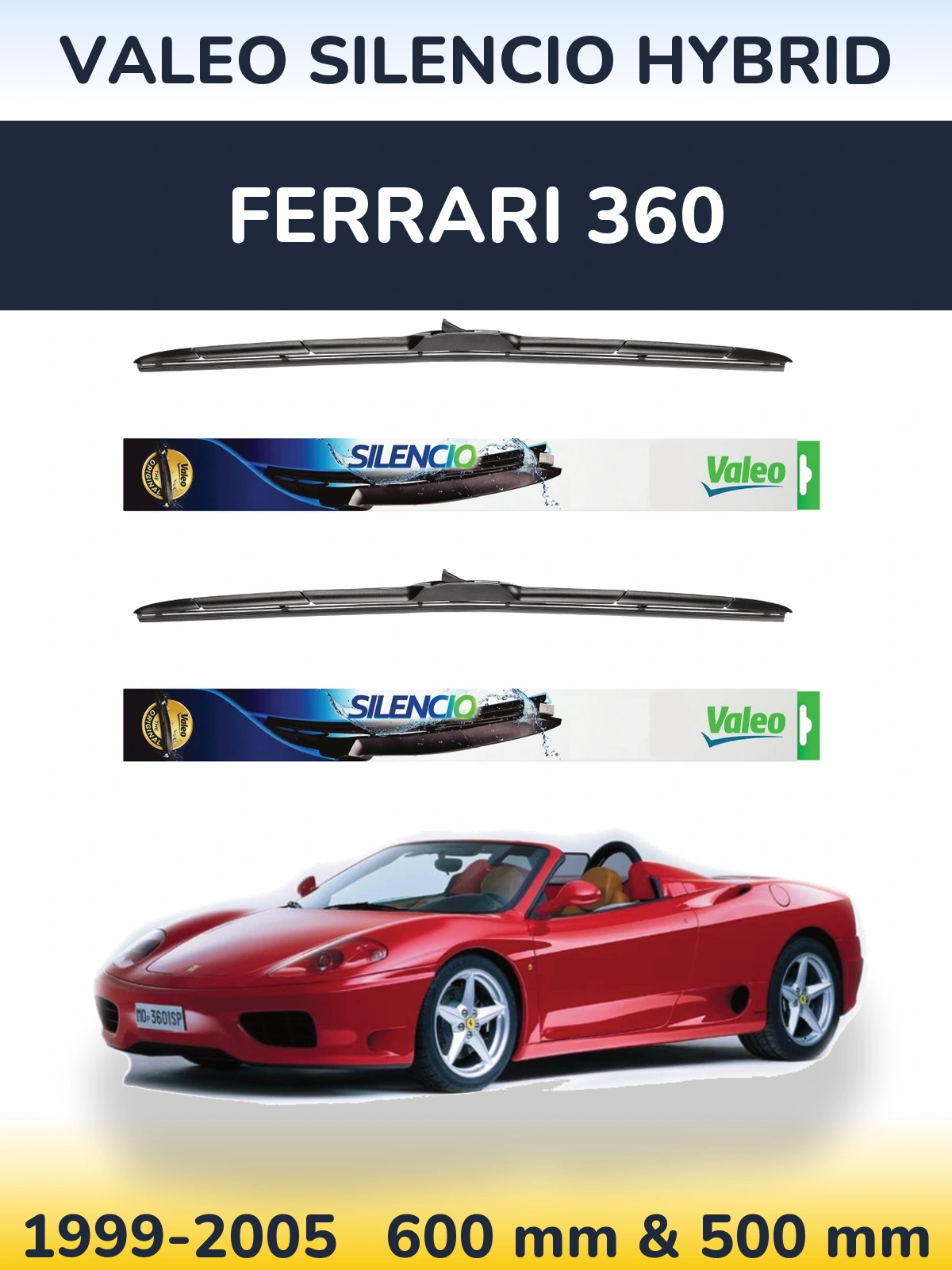 Komplet przednich wycieraczek Valeo Silencio Hybrid 600 & 500 mm do Ferrari 360 1999-2005