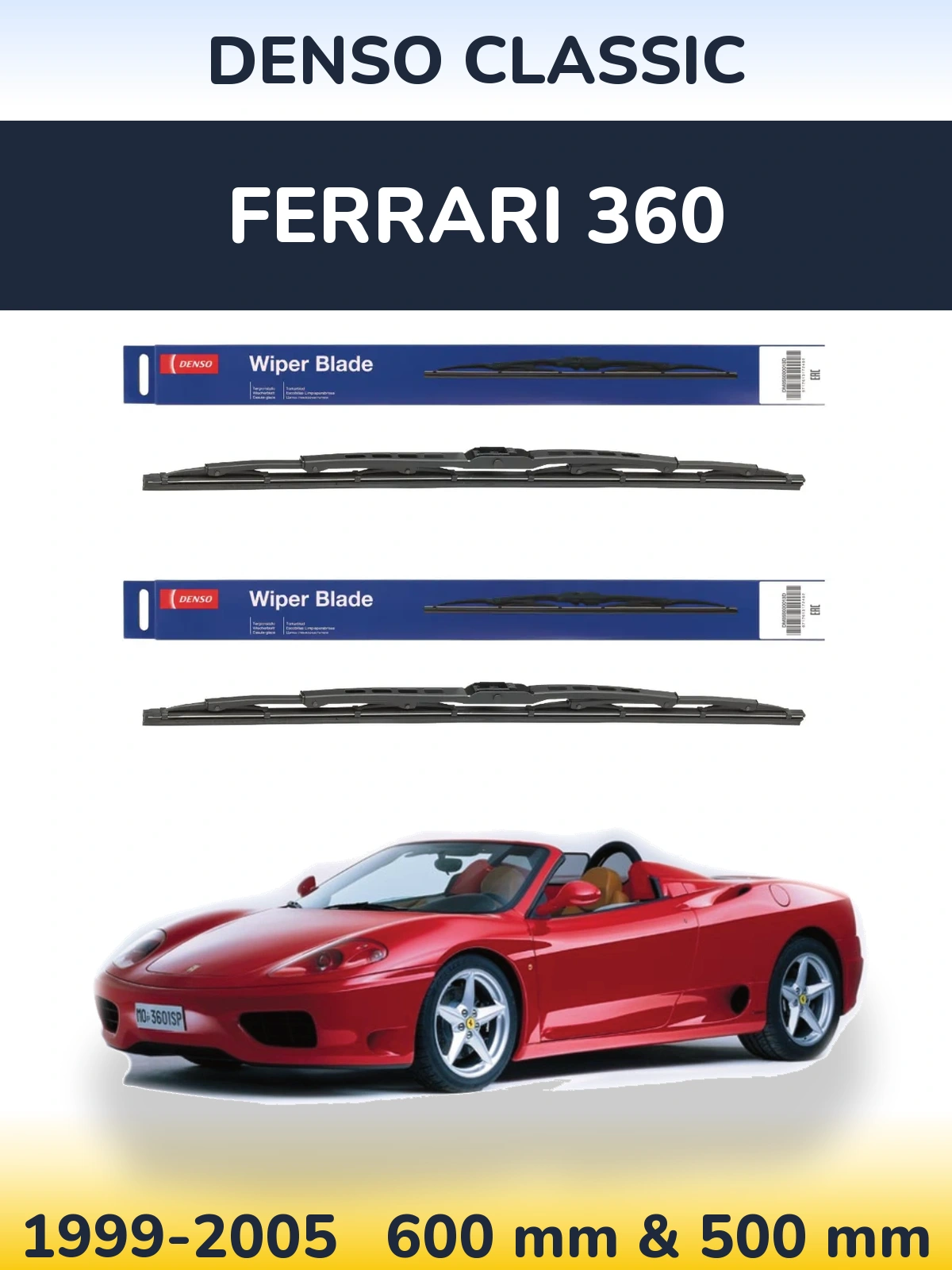 Комплект передних дворников Denso Classic 600 & 500 мм для Ferrari 360 1999-2005