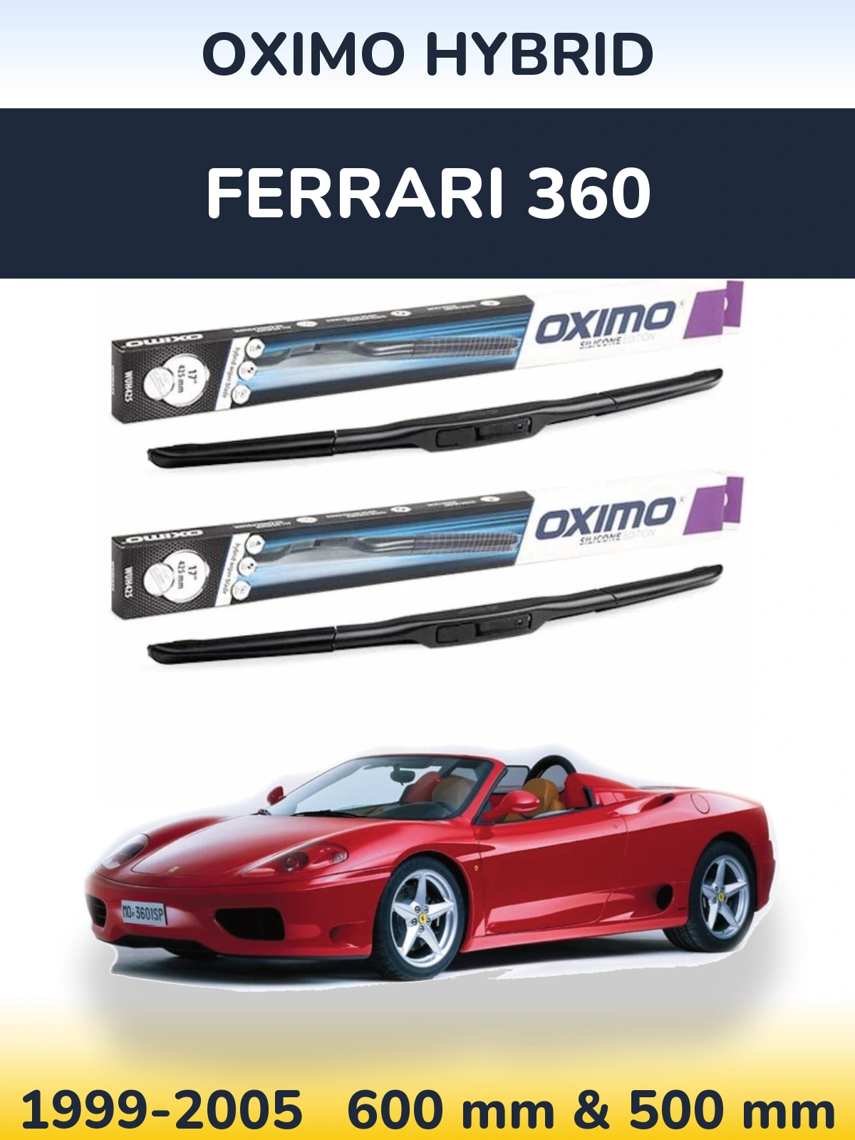 Комплект передних дворников Oximo Hybrid 600 & 500 мм для Ferrari 360 1999-2005
