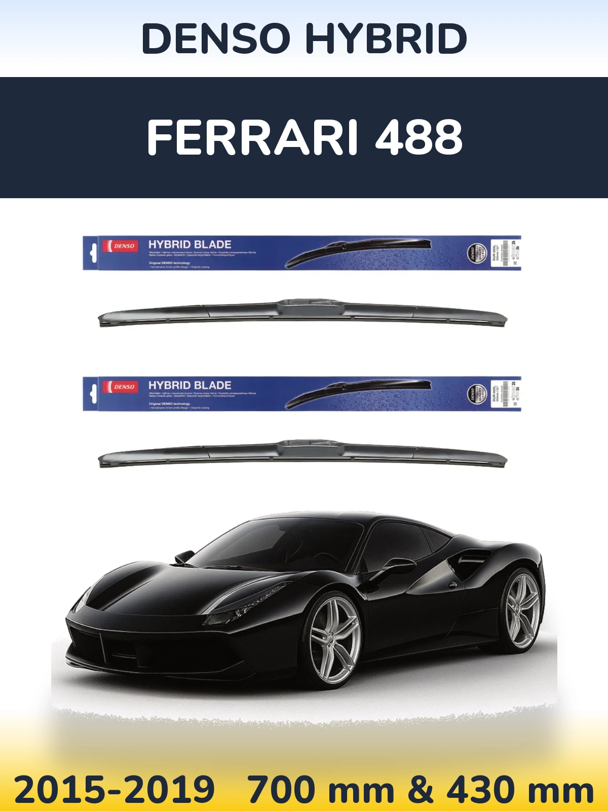 Komplet przednich wycieraczek Denso Hybrid 700 & 430 mm do Ferrari 488 2015-2019