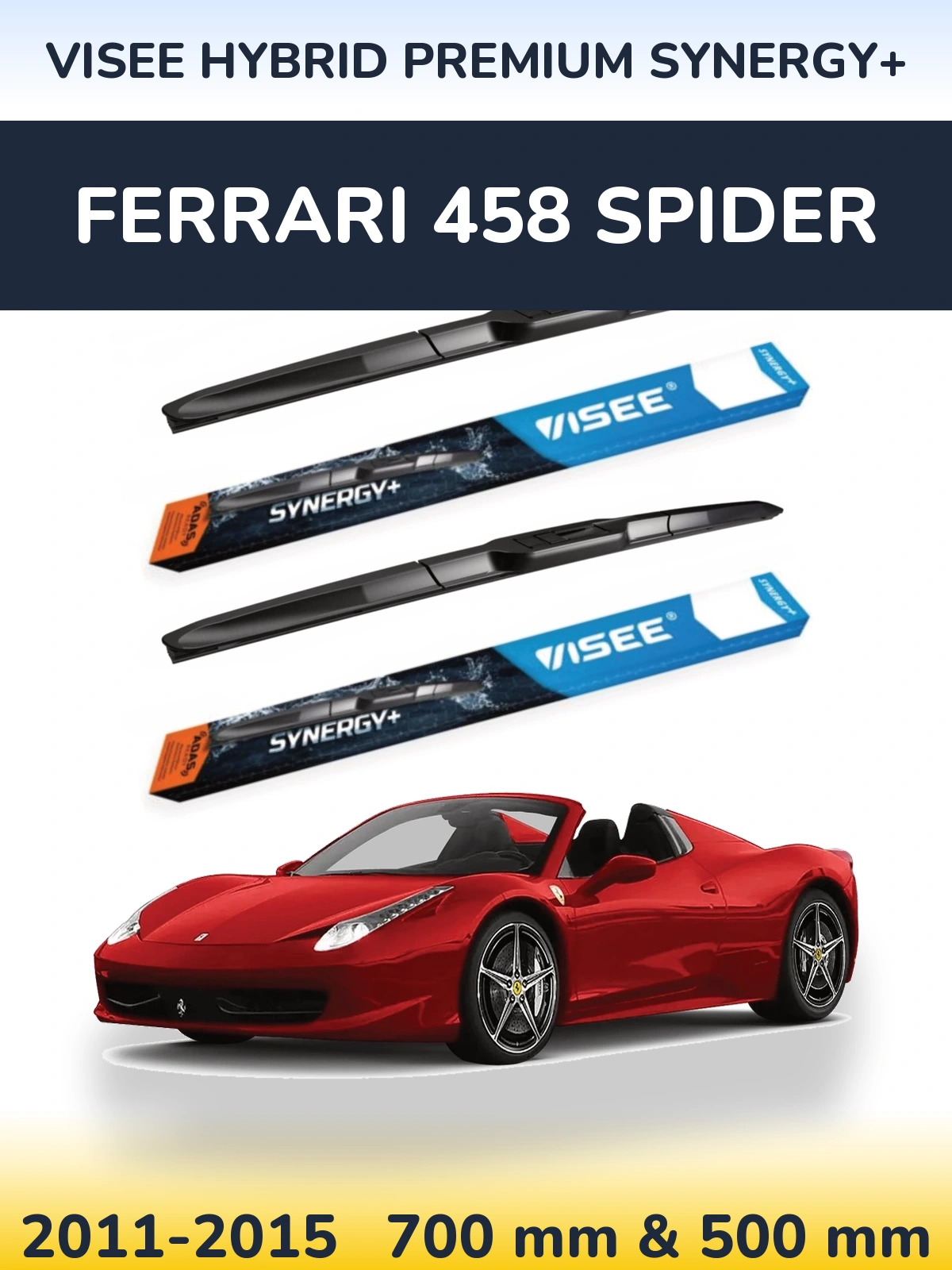 Komplet przednich wycieraczek VISEE HYBRID PREMIUM SYNERGY+ 700 & 500 mm do Ferrari 458 Spider 2011-2015