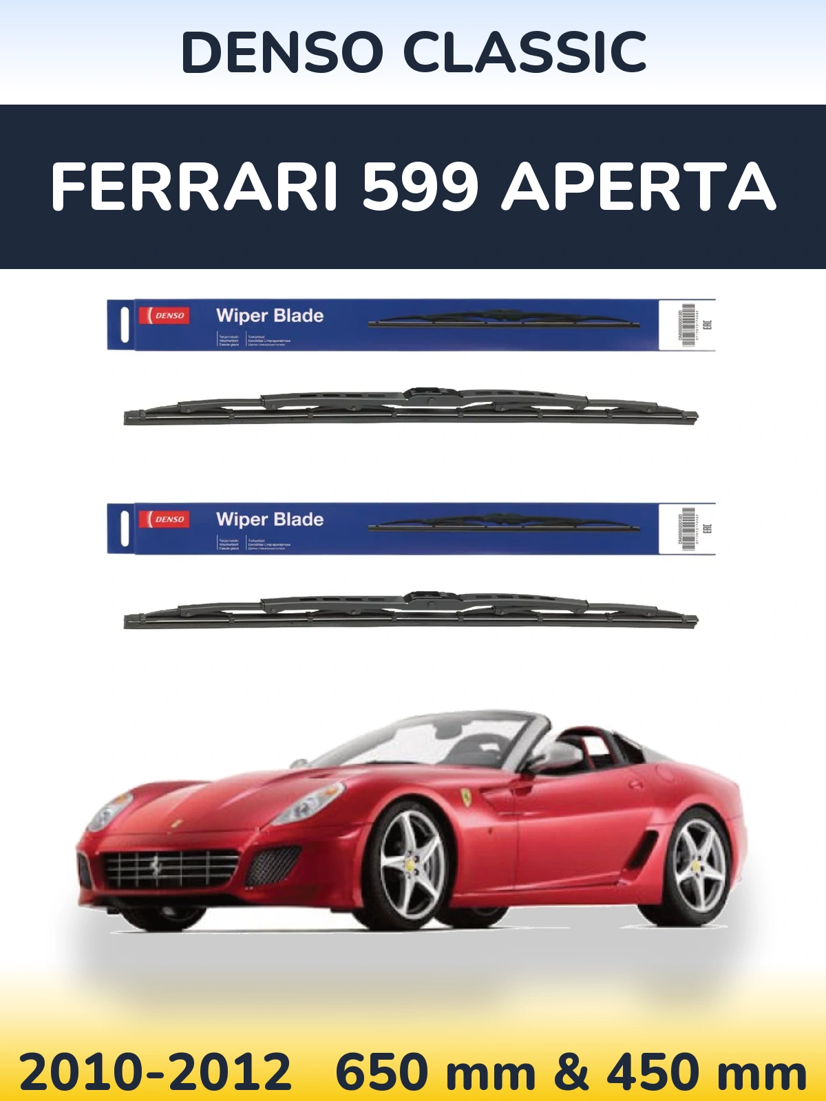 Komplet przednich wycieraczek Denso Classic 650 & 450 mm do Ferrari 599 Aperta 2010-2012