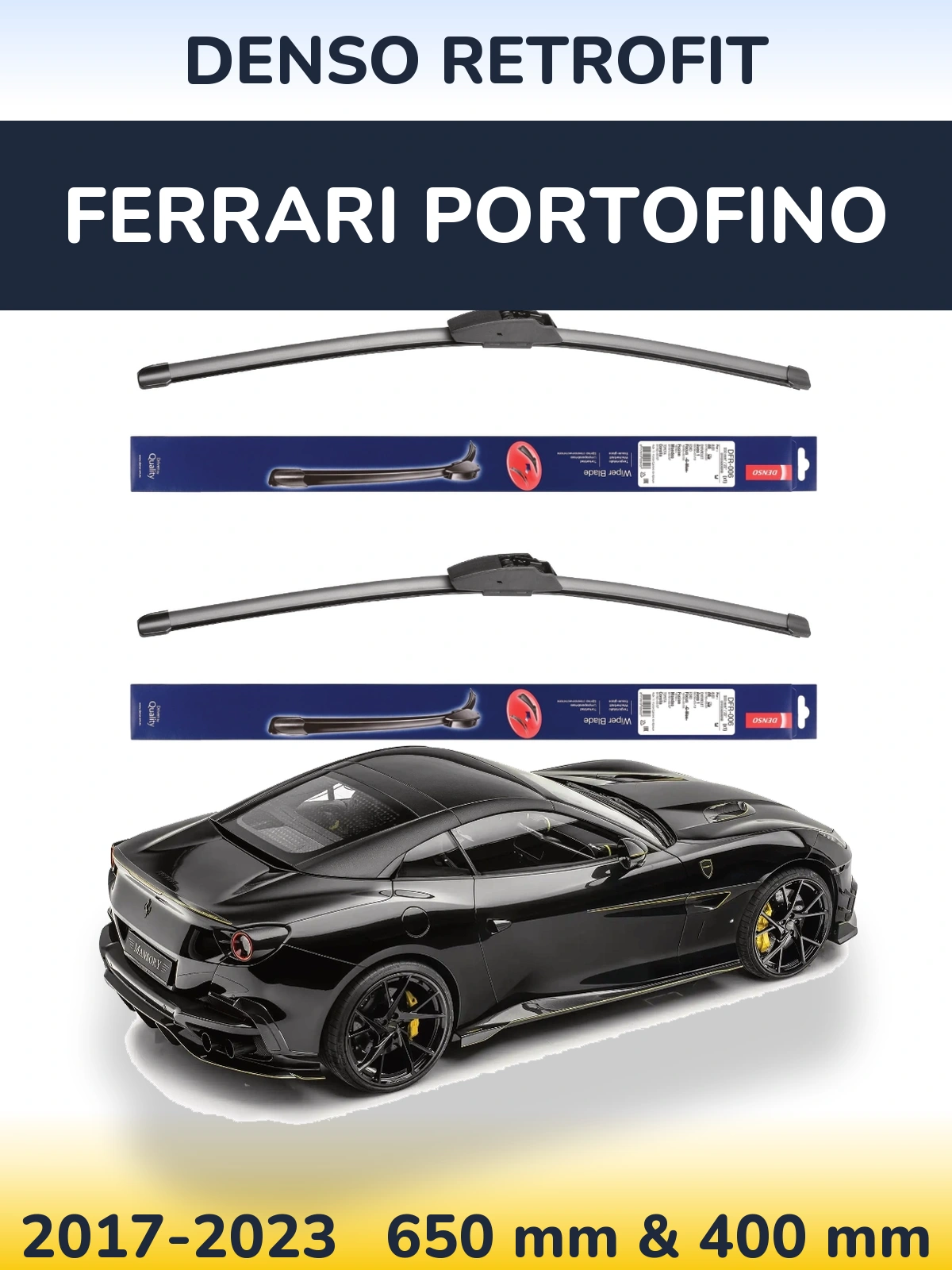 Komplet przednich wycieraczek Denso Retrofit 650 & 400 mm do Ferrari Portofino 2017-2023