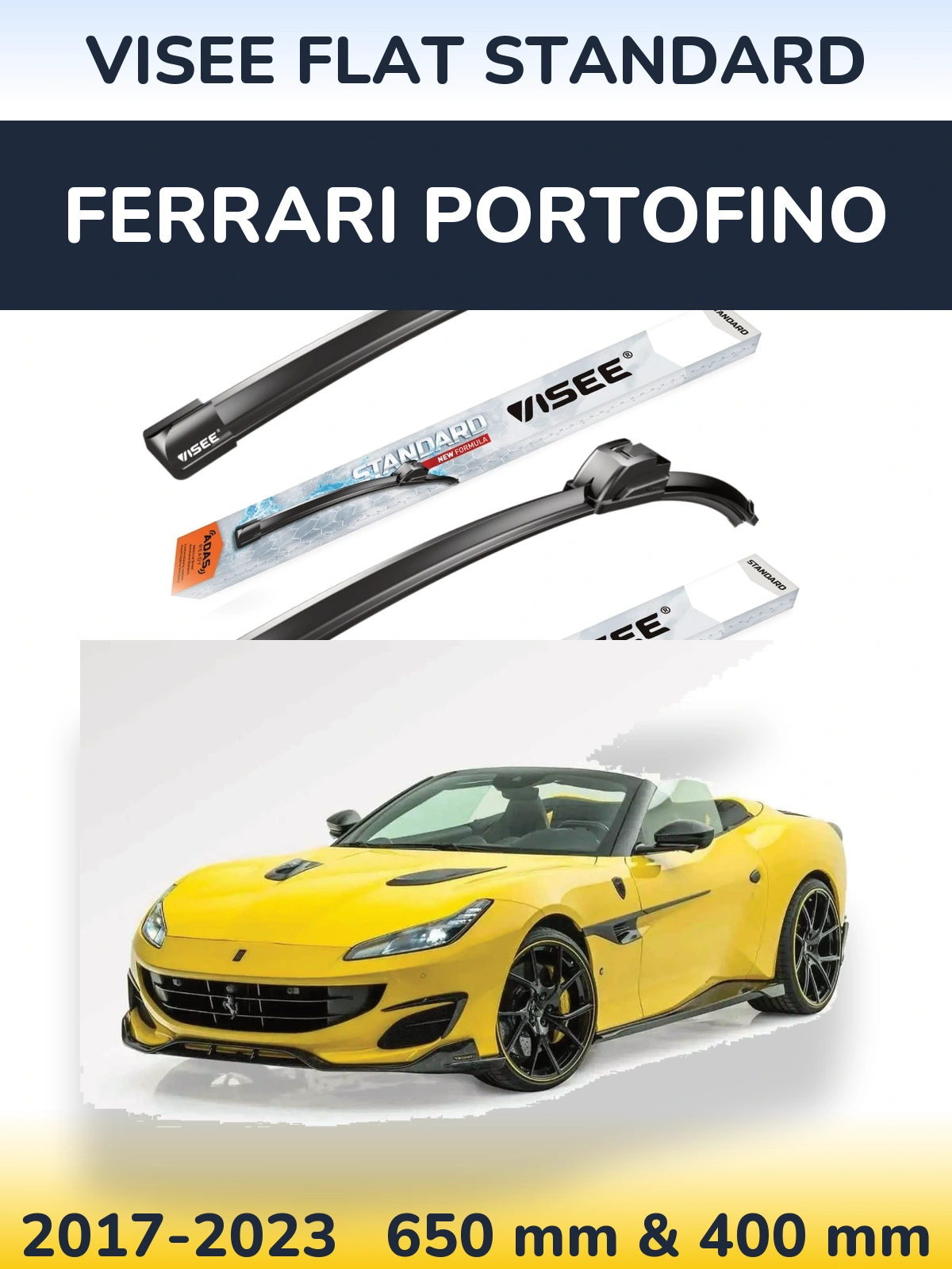 Комплект передних дворников VISEE FLAT STANDARD 650 & 400 мм для Ferrari Portofino 2017-2023