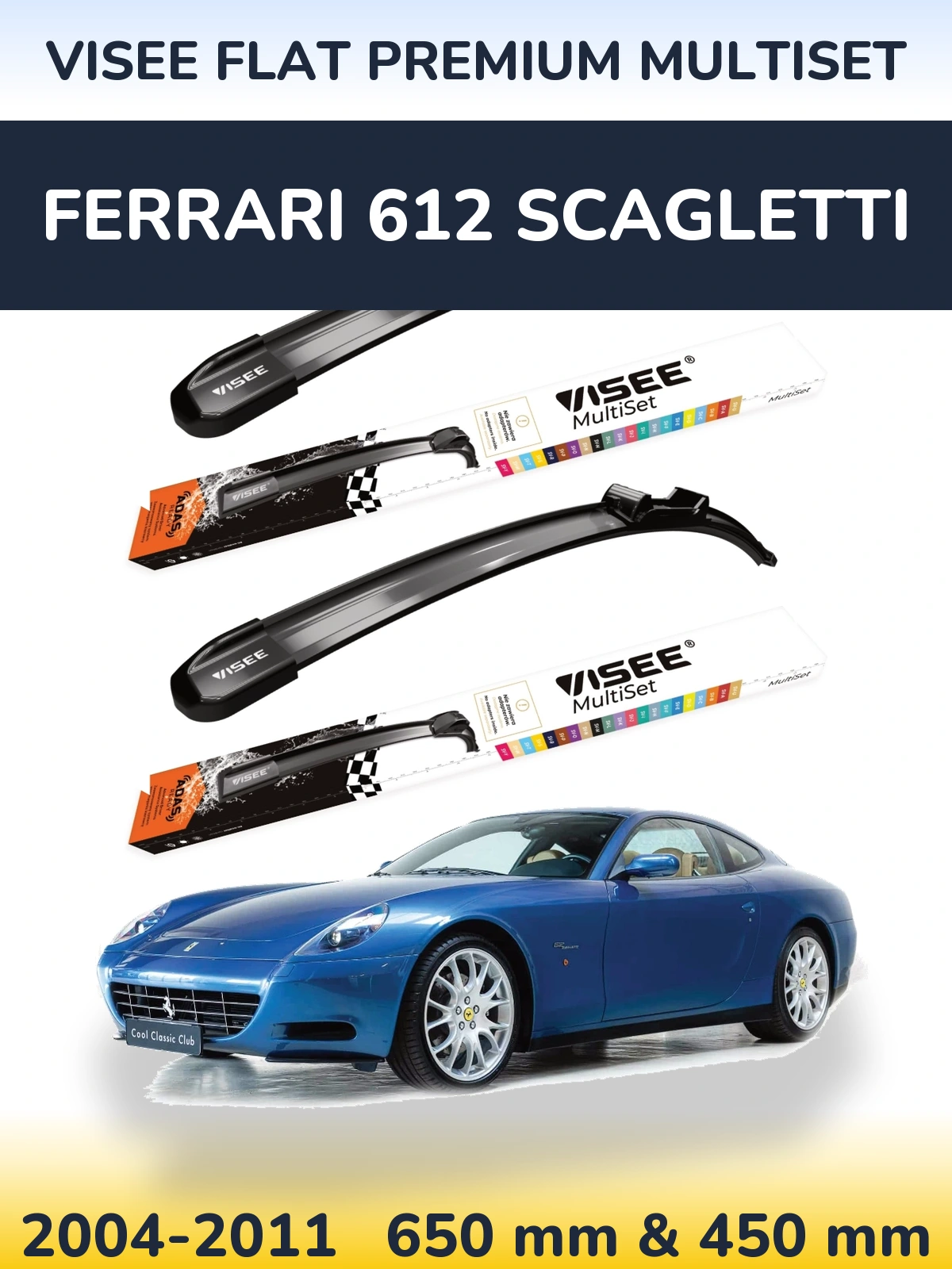 Комплект передних дворников VISEE FLAT PREMIUM MultiSet 650 & 450 мм для Ferrari 612 Scagletti 2004-2011