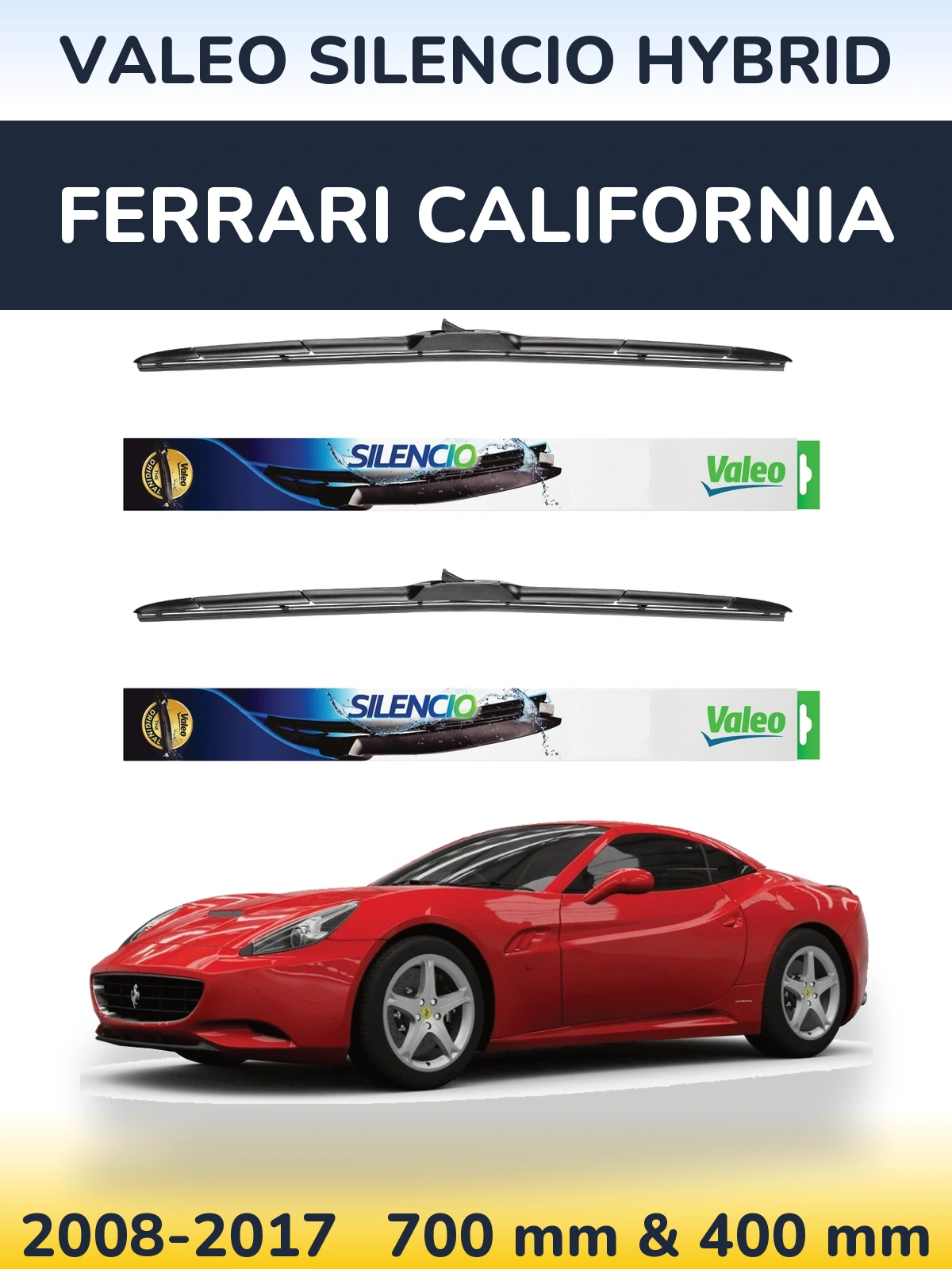 Komplet przednich wycieraczek Valeo Silencio Hybrid 700 & 400 mm do Ferrari California 2008-2017