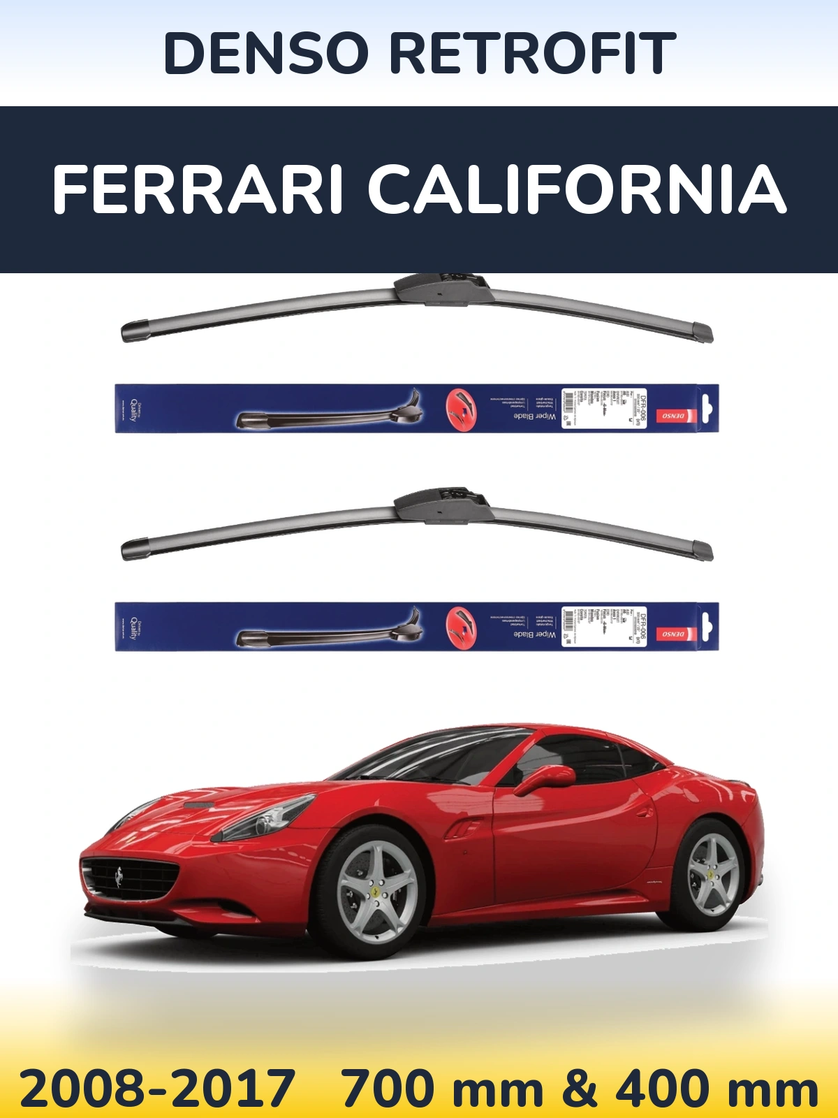 Komplet przednich wycieraczek Denso Retrofit 700 & 400 mm do Ferrari California 2008-2017