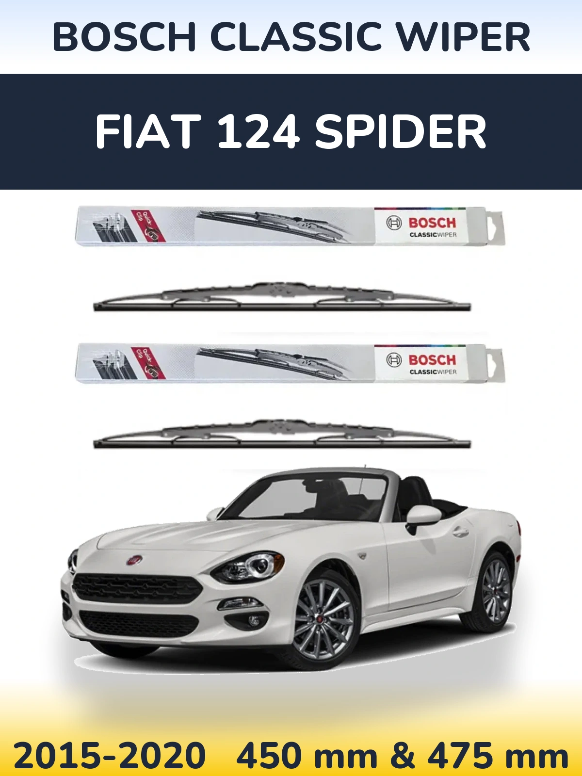 Комплект передних дворников BOSCH Classic Wiper 450 & 475 мм для Fiat 124 Spider 2015-2020