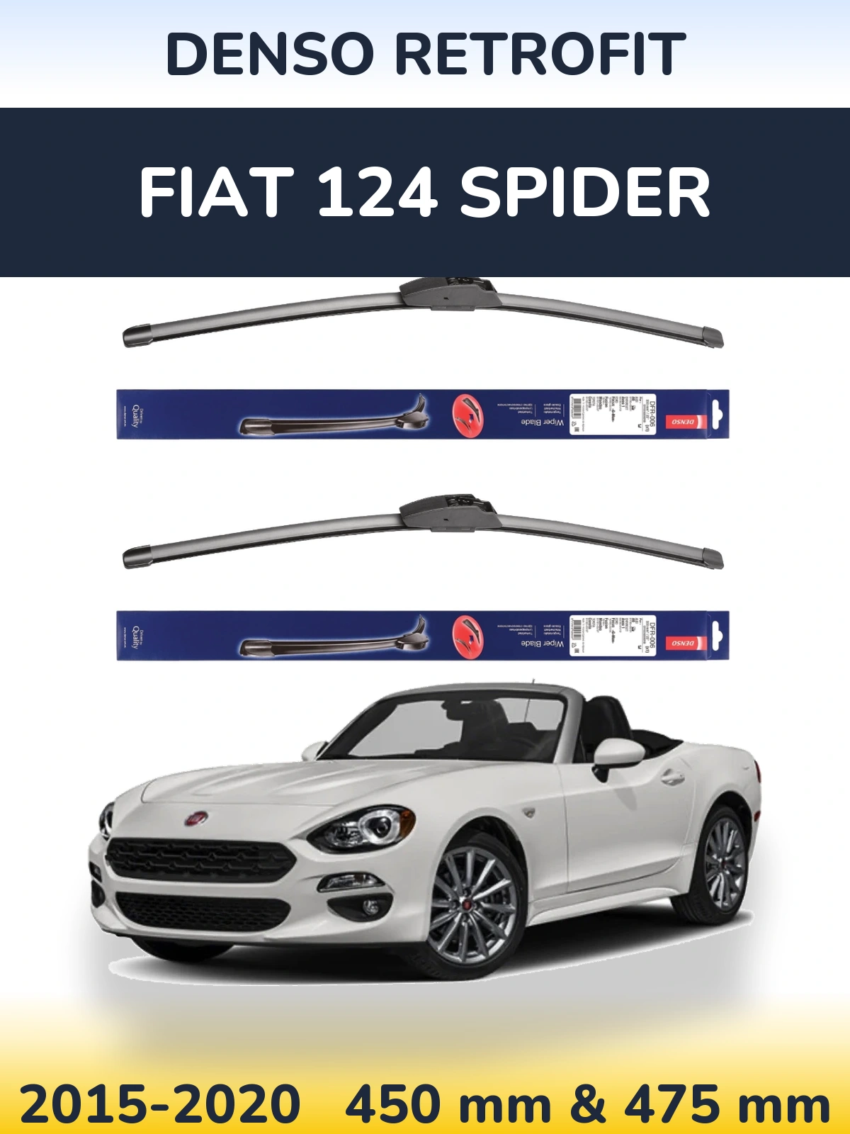 Komplet przednich wycieraczek Denso Retrofit 450 & 475 mm do Fiat 124 Spider 2015-2020