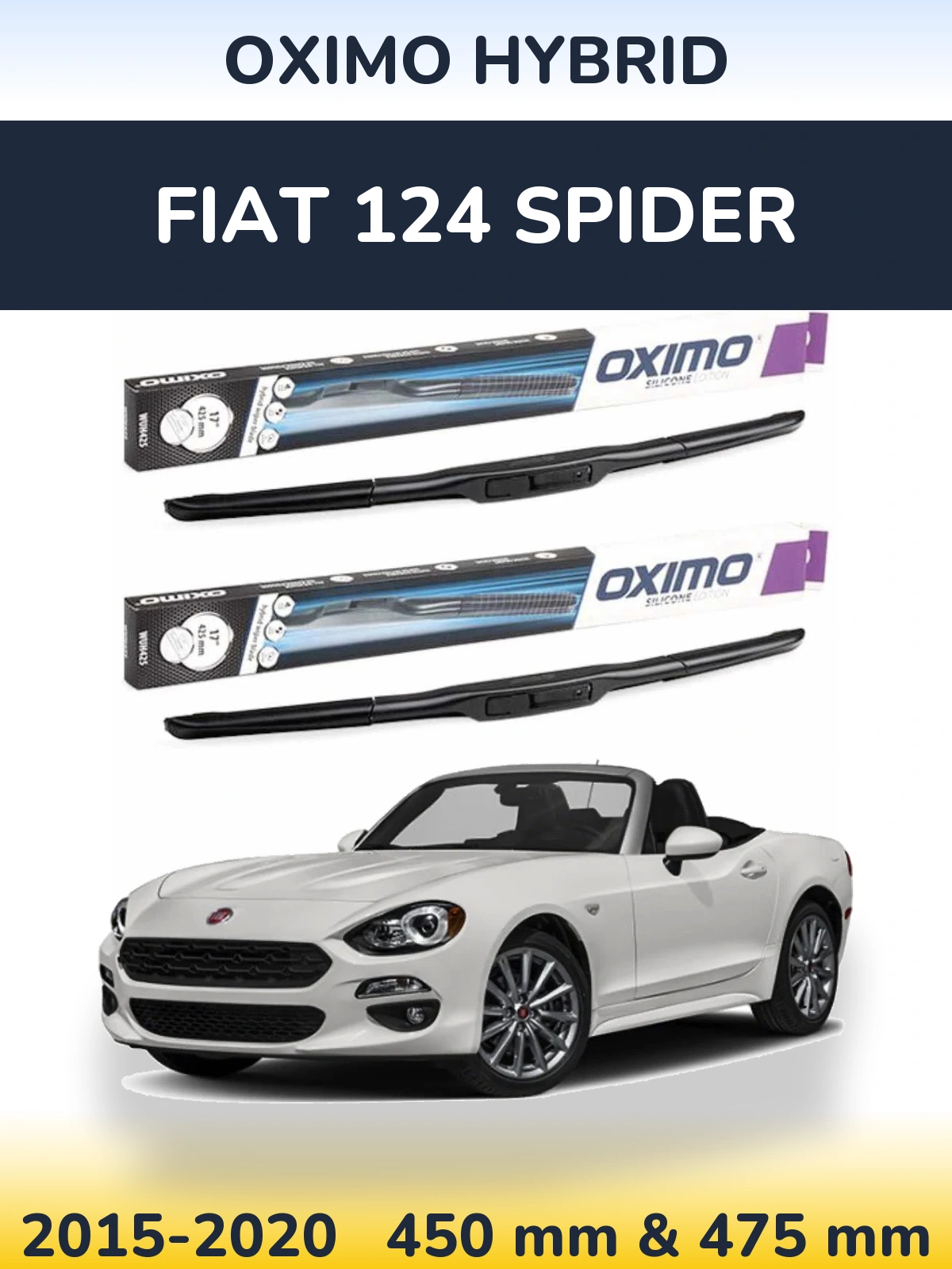 Комплект передних дворников Oximo Hybrid 450 & 475 мм для Fiat 124 Spider 2015-2020