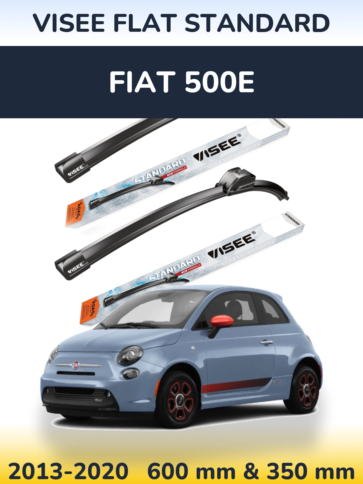 Комплект передних дворников VISEE FLAT STANDARD 600 & 350 мм для Fiat 500e 2013-2020