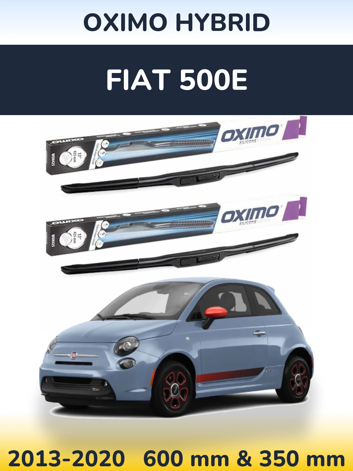 Комплект передних дворников Oximo Hybrid 600 & 350 мм для Fiat 500e 2013-2020