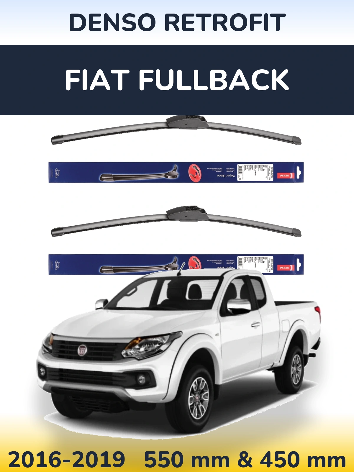 Komplet przednich wycieraczek Denso Retrofit 550 & 450 mm do Fiat Fullback 2016-2019
