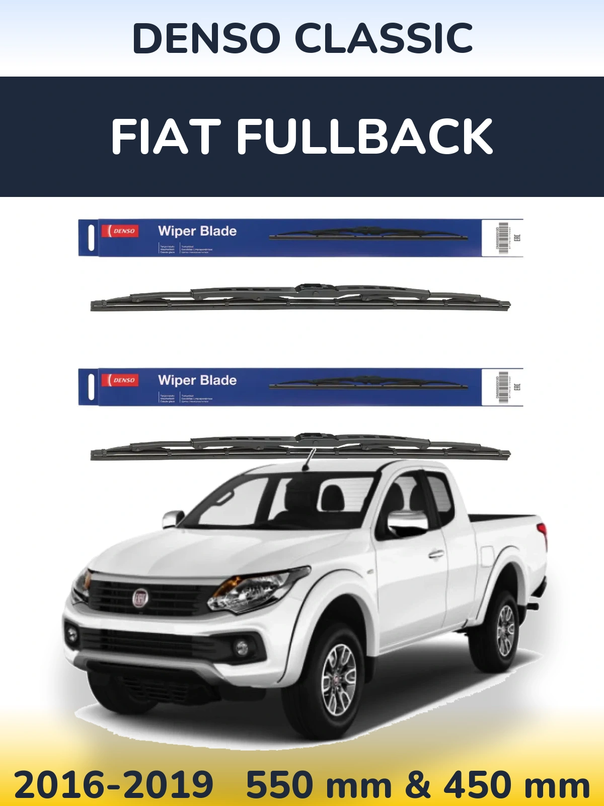 Front wiper blade set Denso Classic 550 & 450 mm for Fiat Fullback 2016-2019