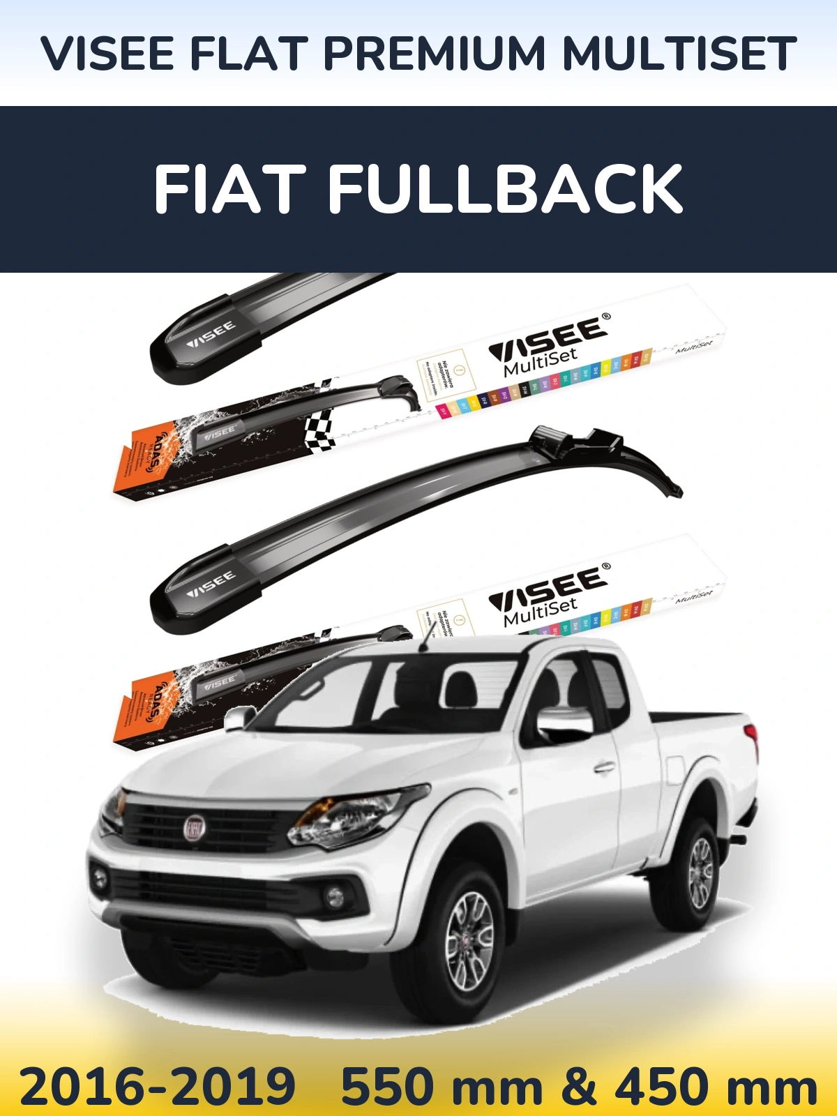 Komplet przednich wycieraczek VISEE FLAT PREMIUM MultiSet 550 & 450 mm do Fiat Fullback 2016-2019