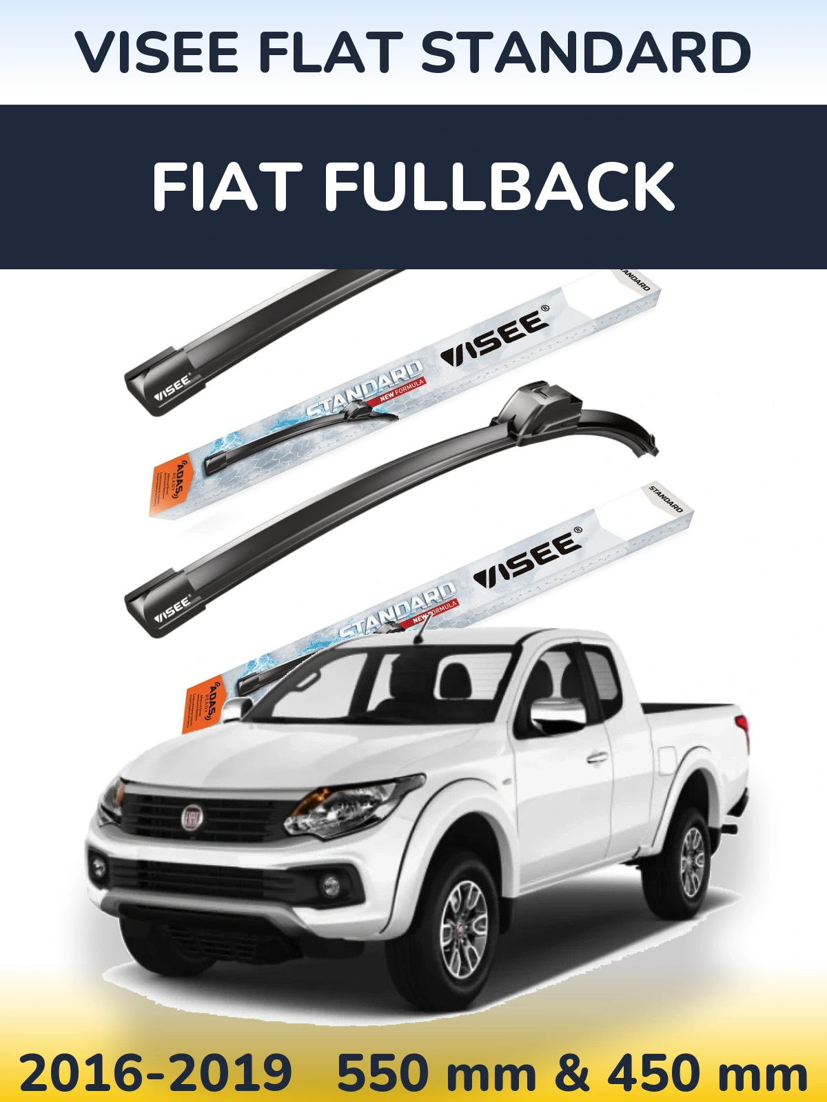 Komplet przednich wycieraczek VISEE FLAT STANDARD 550 & 450 mm do Fiat Fullback 2016-2019