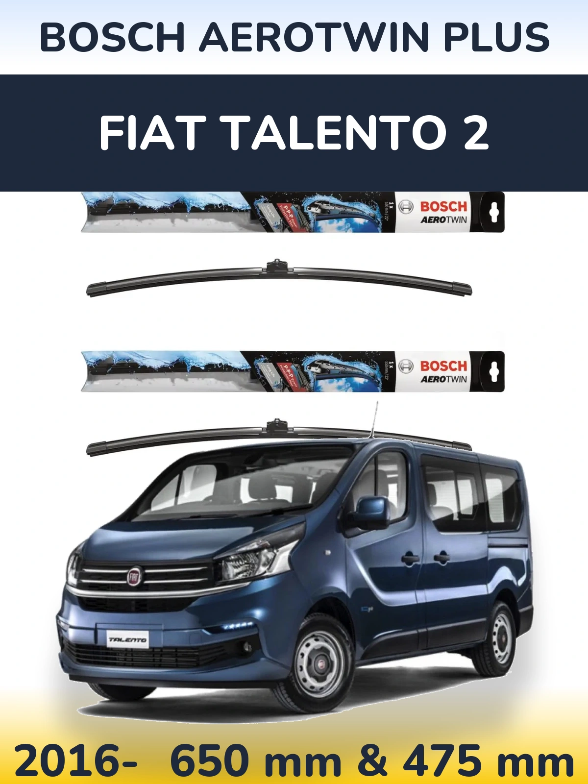 Komplet przednich wycieraczek BOSCH AeroTwin Plus 650 & 475 mm do Fiat Talento 2 2016-2026