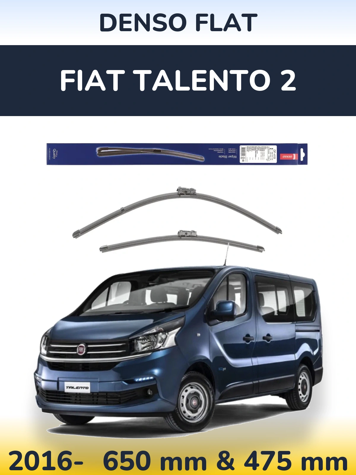 Front wiper blade set Denso Flat 650 & 475 mm for Fiat Talento 2 2016-2026