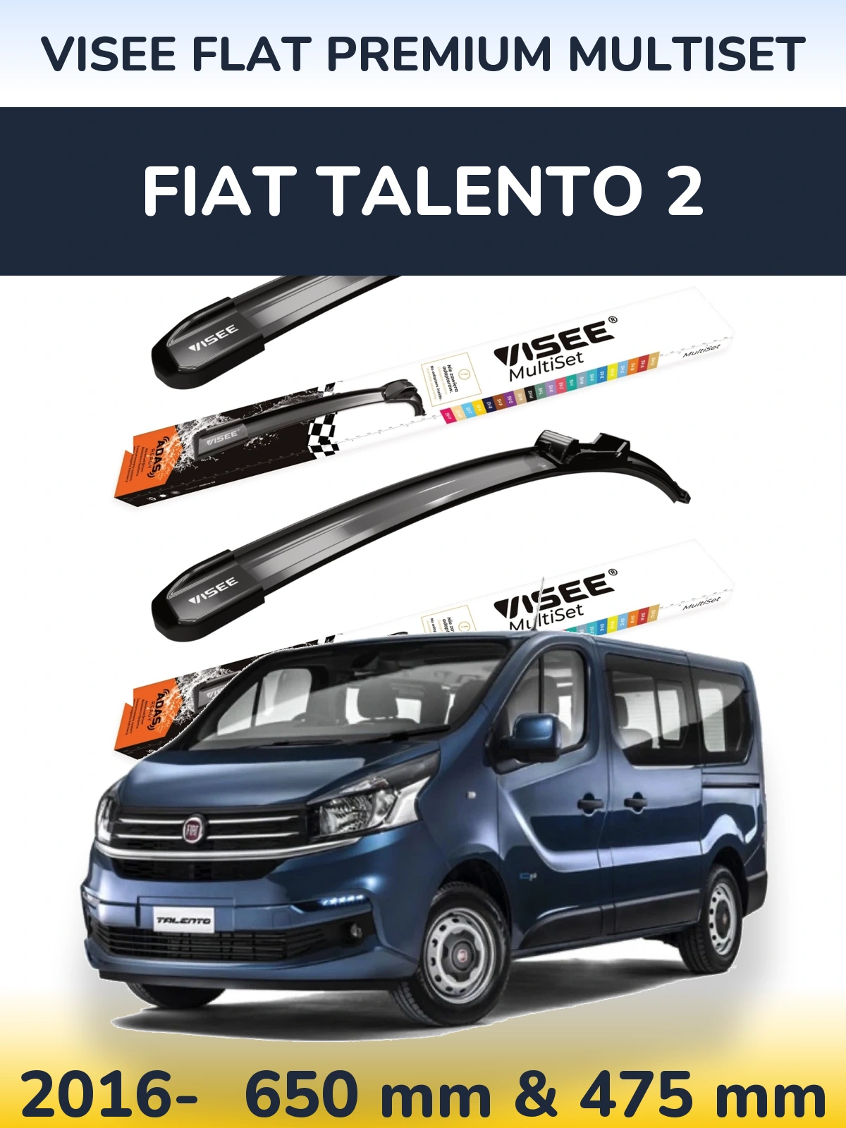 Komplet przednich wycieraczek VISEE FLAT PREMIUM MultiSet 650 & 475 mm do Fiat Talento 2 2016-2026