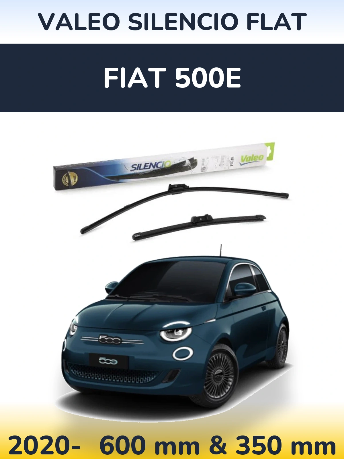 Komplet przednich wycieraczek Valeo Silencio Flat 600 & 350 mm do Fiat 500e 2020-2026