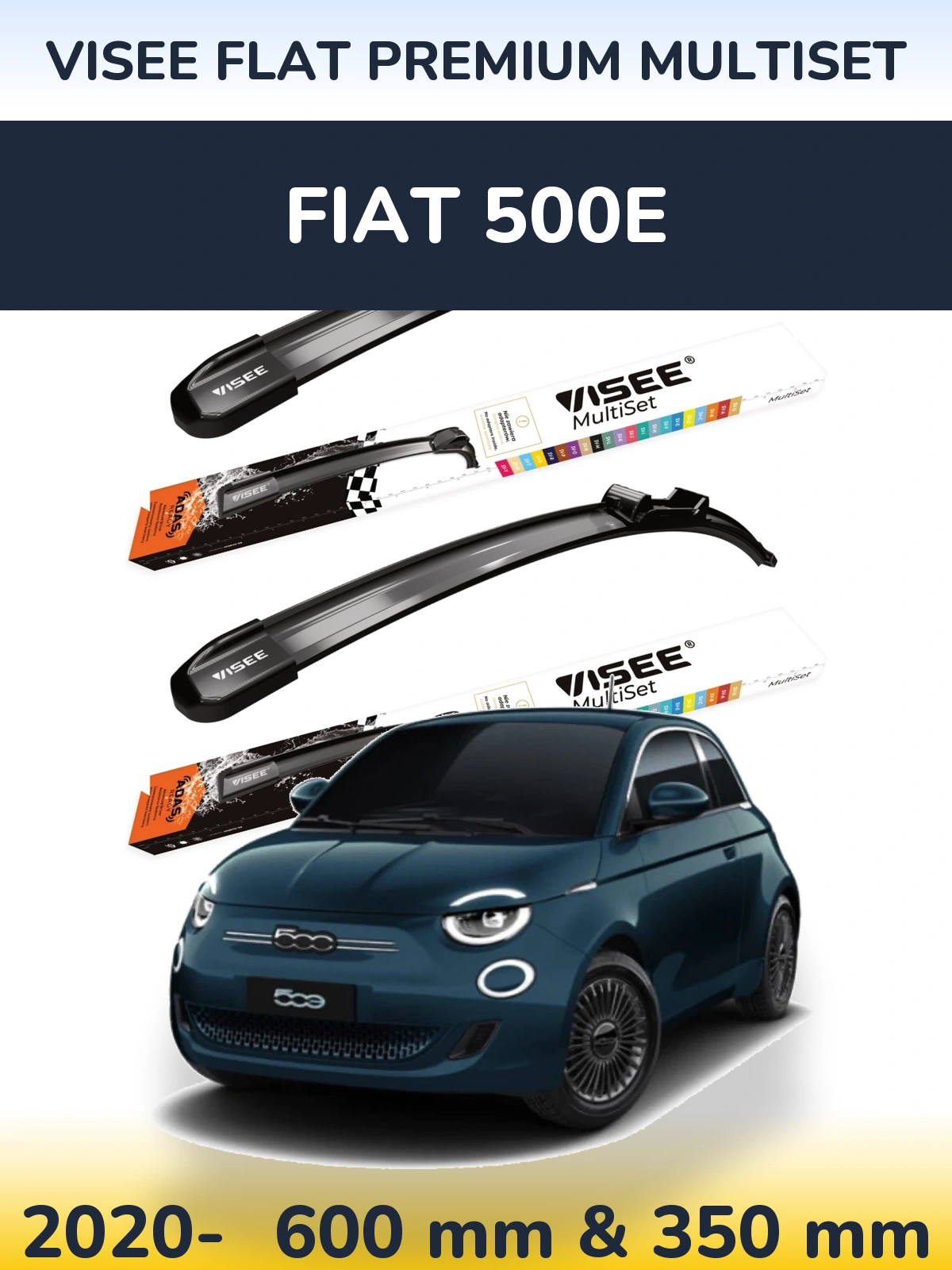 Komplet przednich wycieraczek VISEE FLAT PREMIUM MultiSet 600 & 350 mm do Fiat 500e 2020-2026