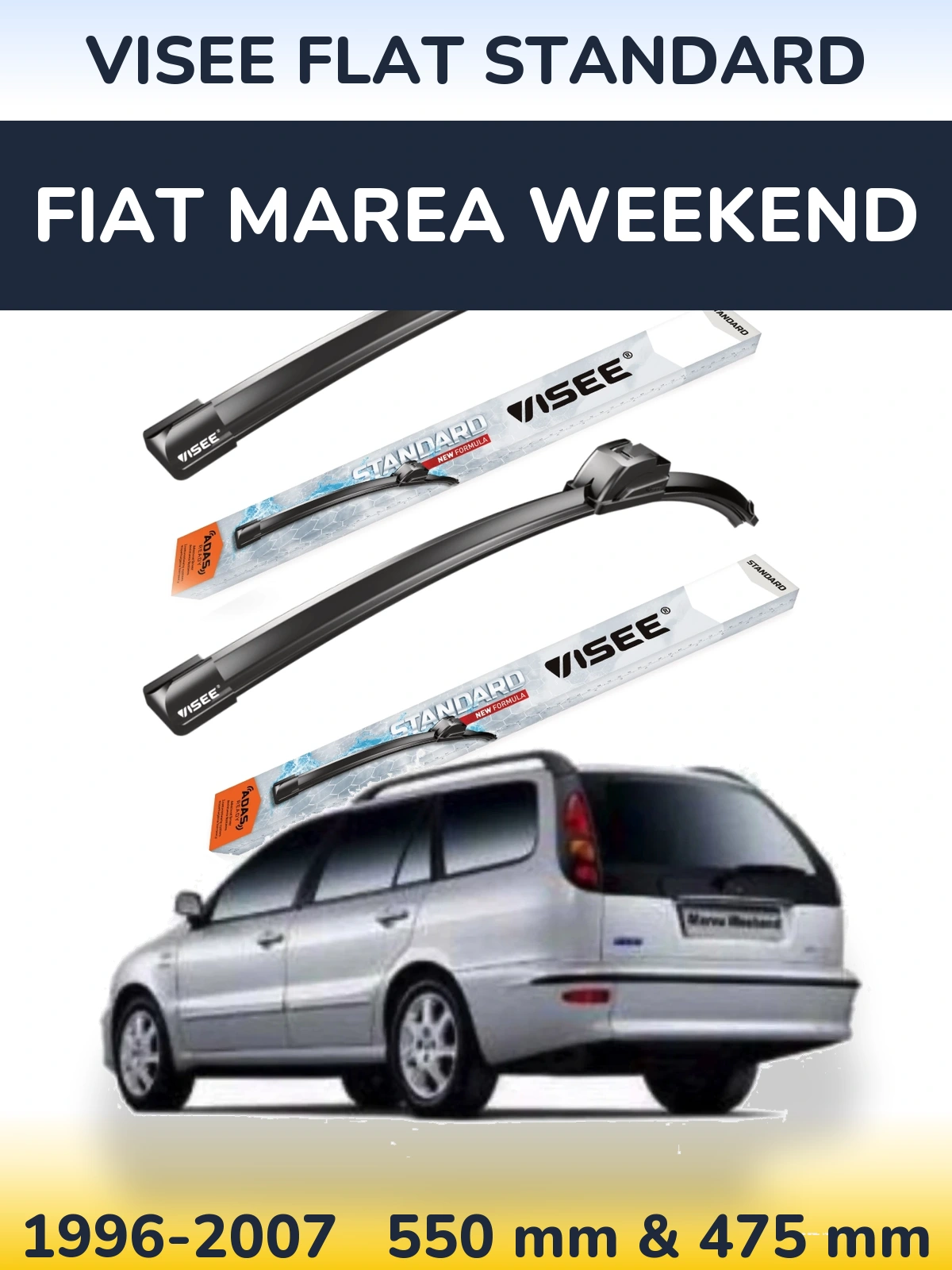 Komplet przednich wycieraczek VISEE FLAT STANDARD 550 & 475 mm do Fiat Marea Weekend 1996-2007