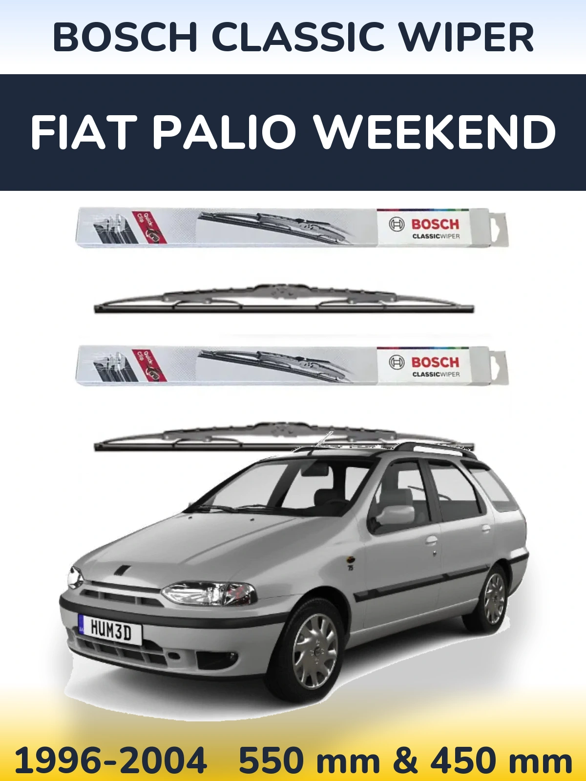 Komplet przednich wycieraczek BOSCH Classic Wiper 550 & 450 mm do Fiat Palio Weekend 1996-2004