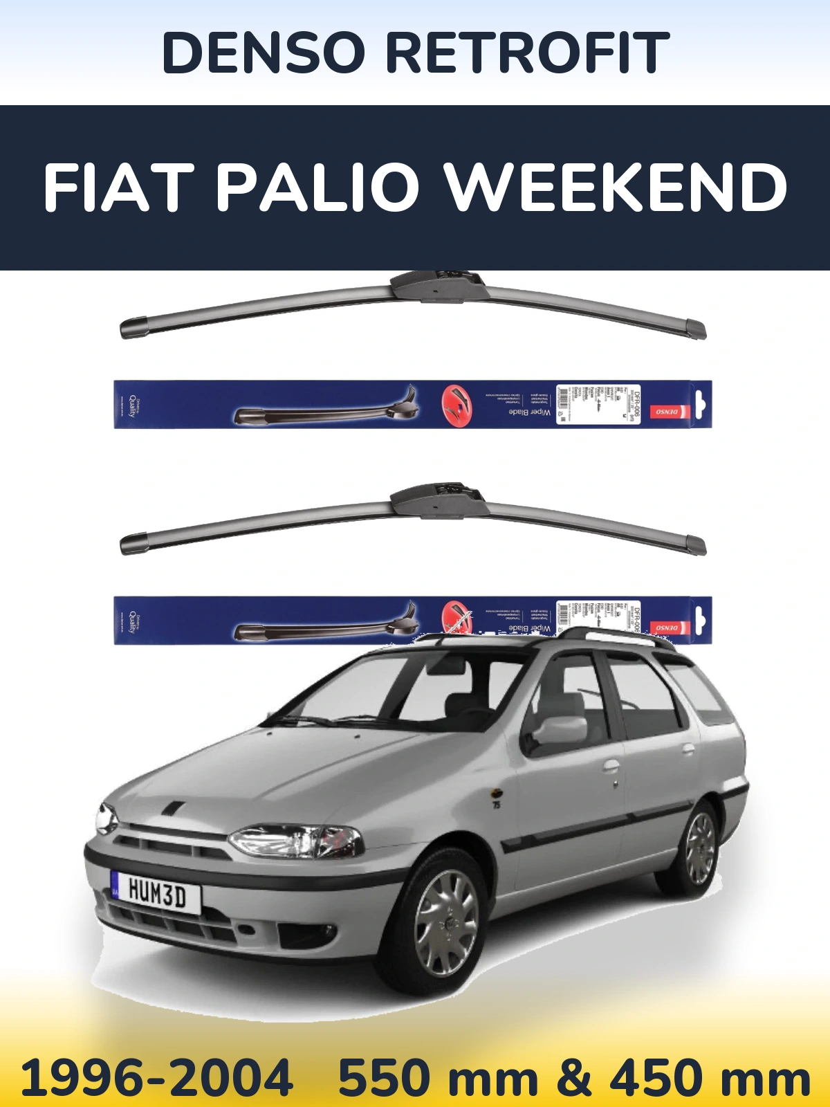 Front wiper blade set Denso Retrofit 550 & 450 mm for Fiat Palio Weekend 1996-2004