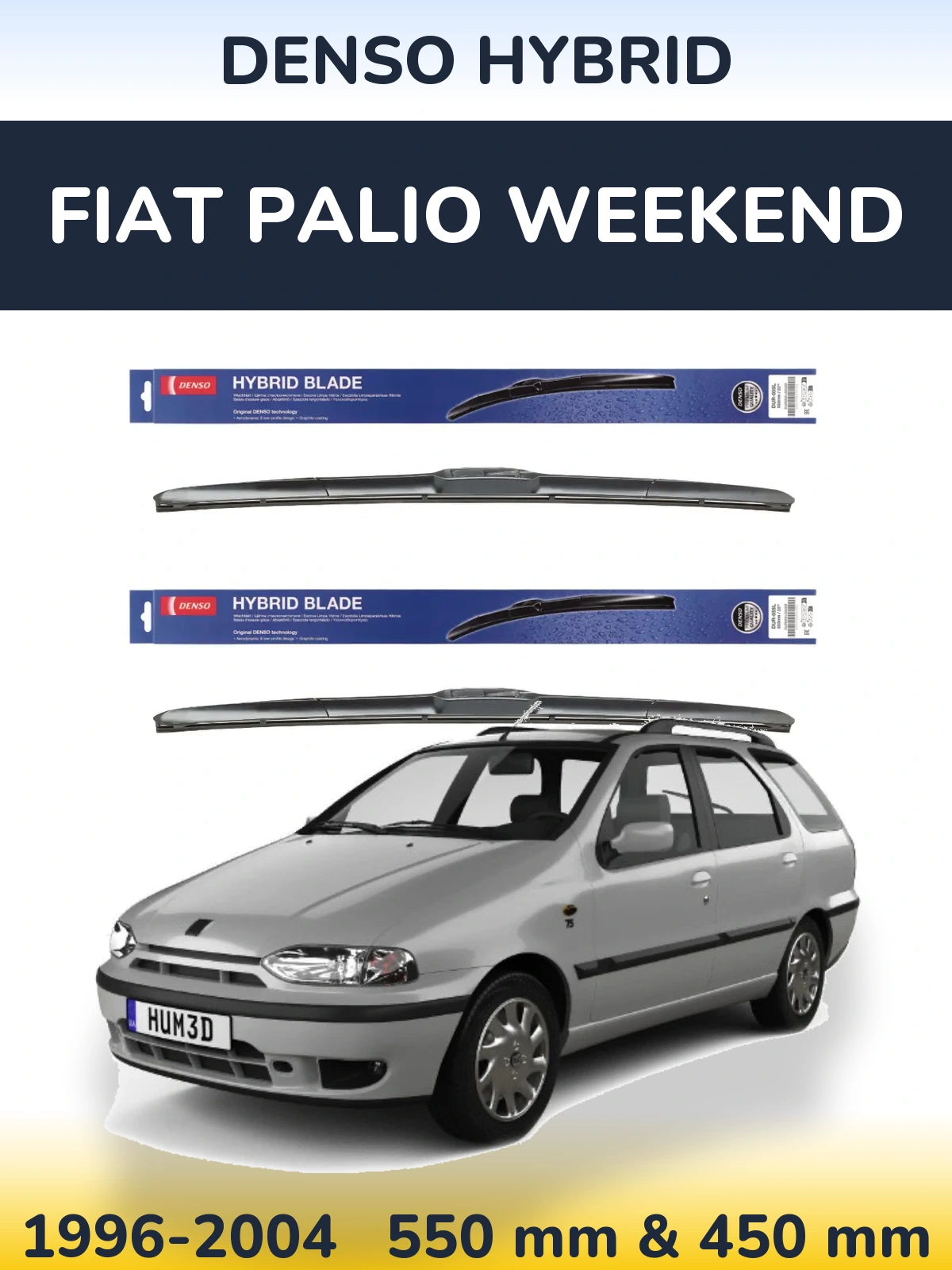 Front wiper blade set Denso Hybrid 550 & 450 mm for Fiat Palio Weekend 1996-2004