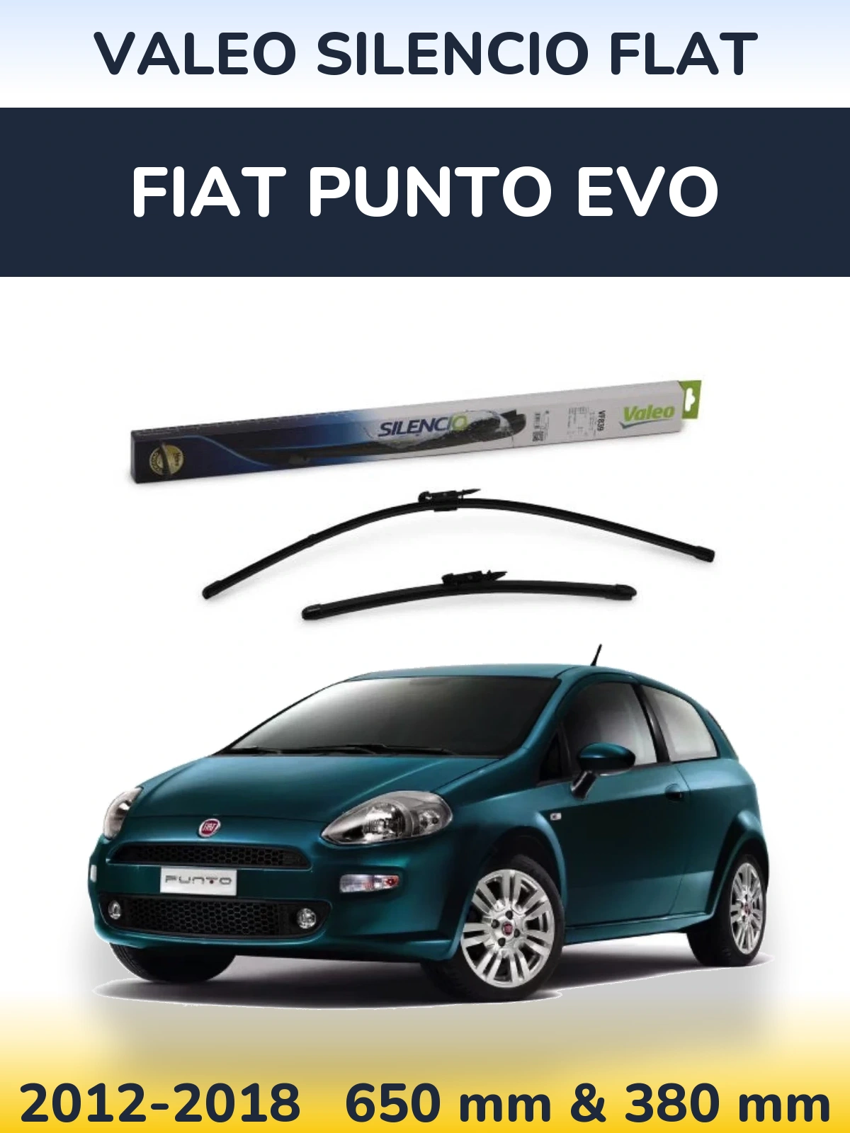 Komplet przednich wycieraczek Valeo Silencio Flat 650 & 380 mm do Fiat Punto Evo 2012-2018