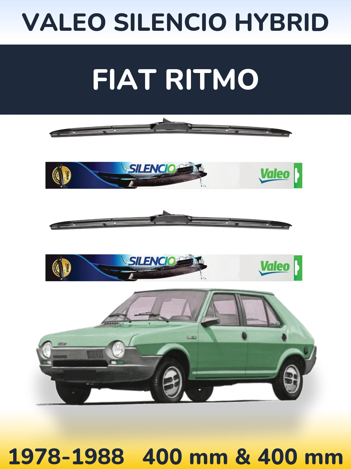 Komplet przednich wycieraczek Valeo Silencio Hybrid 400 & 400 mm do Fiat Ritmo 1978-1988