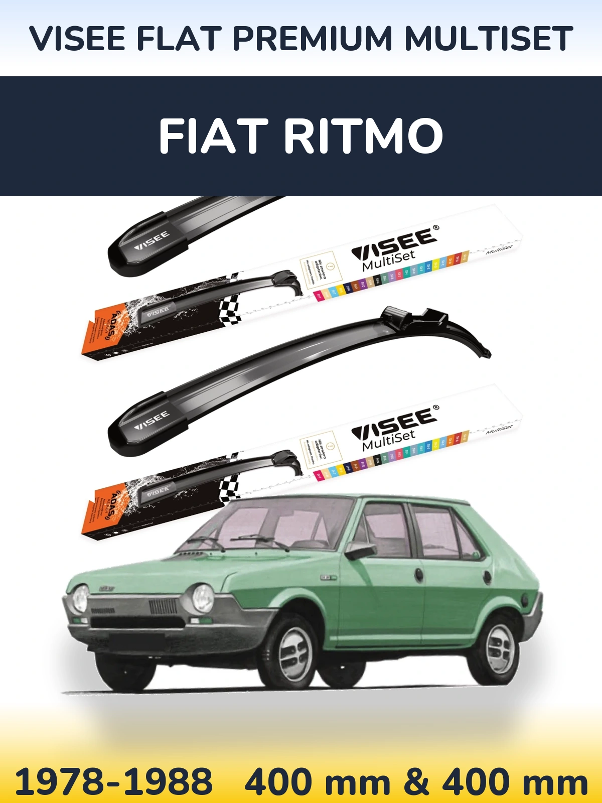 Комплект передних дворников VISEE FLAT PREMIUM MultiSet 400 & 400 мм для Fiat Ritmo 1978-1988