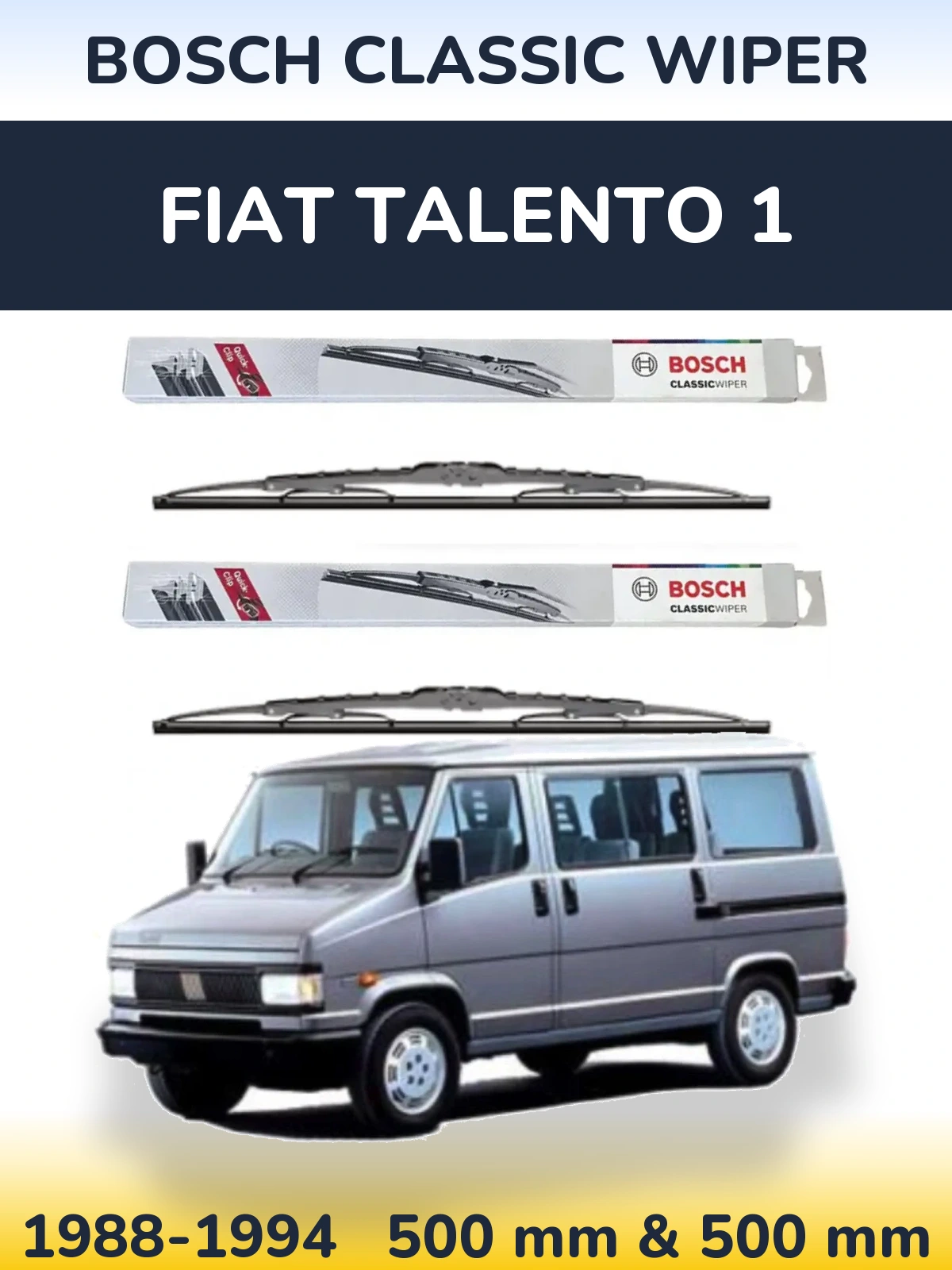 Комплект передних дворников BOSCH Classic Wiper 500 & 500 мм для Fiat Talento 1 1988-1994