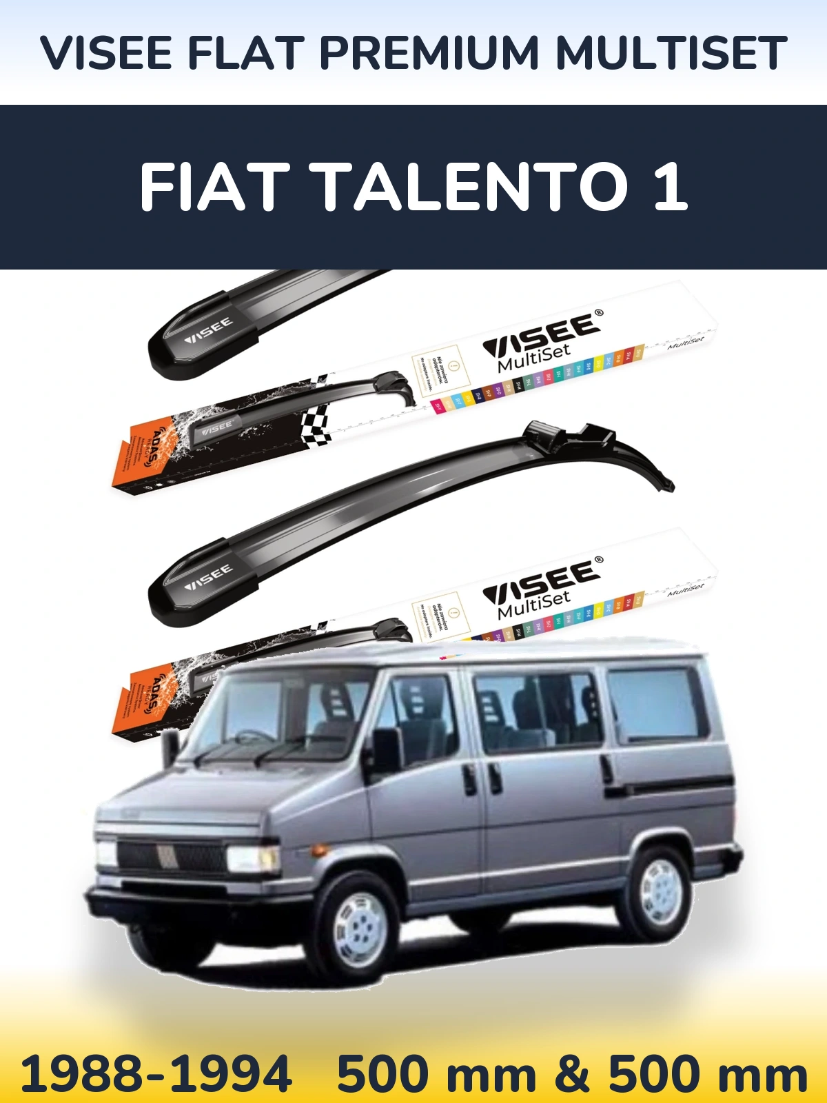 Комплект передних дворников VISEE FLAT PREMIUM MultiSet 500 & 500 мм для Fiat Talento 1 1988-1994