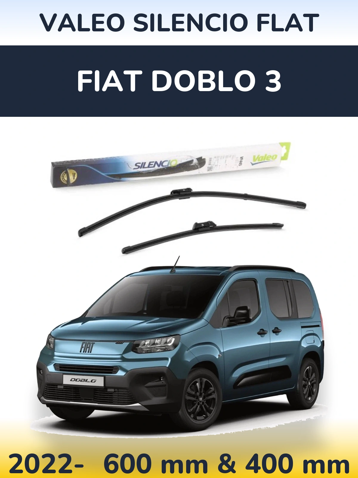 Komplet przednich wycieraczek Valeo Silencio Flat 600 & 400 mm do Fiat Doblo 3 2022-2026