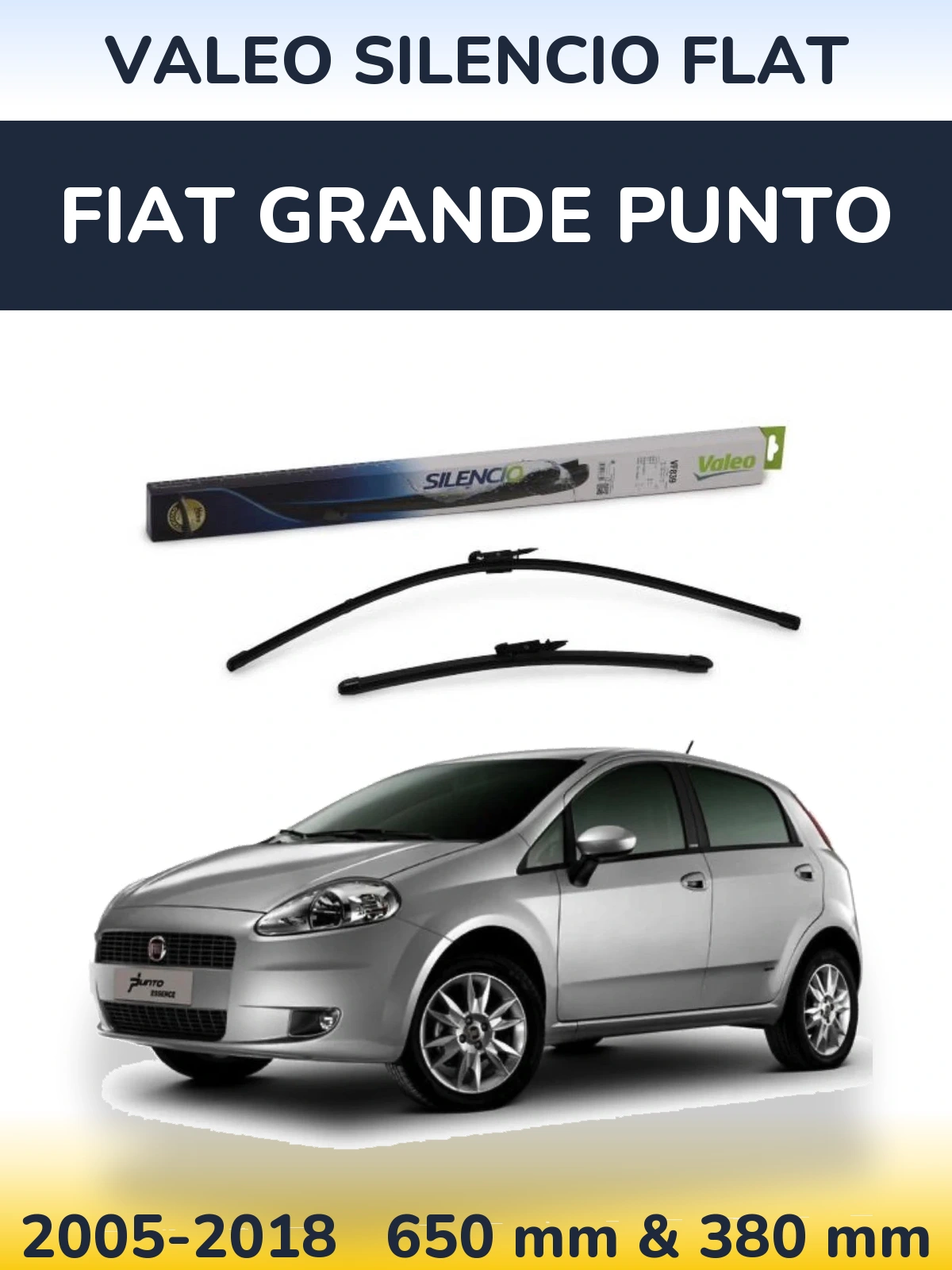 Komplet przednich wycieraczek Valeo Silencio Flat 650 & 380 mm do Fiat Grande Punto 2005-2018