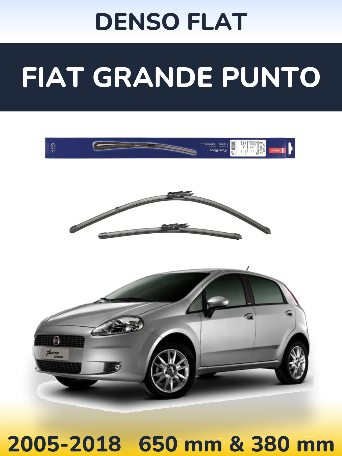 Комплект передних дворников Denso Flat 650 & 380 мм для Fiat Grande Punto 2005-2018