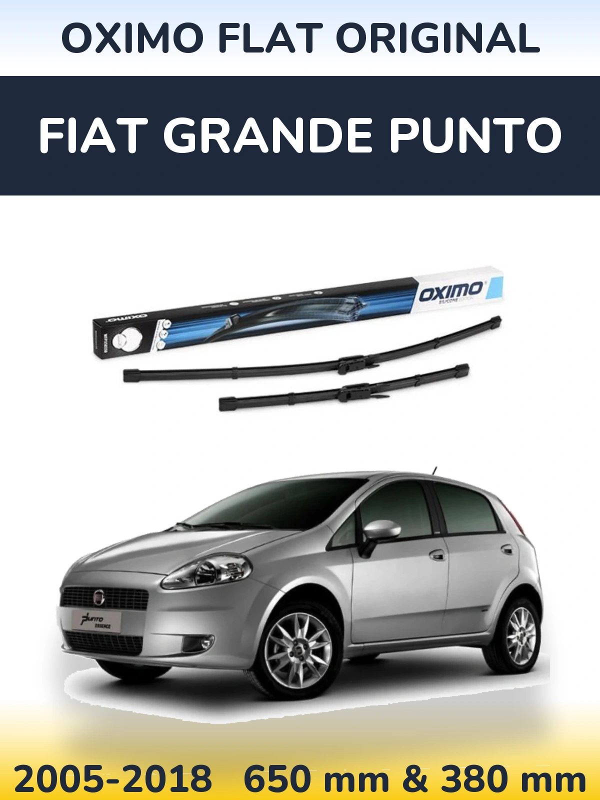 Комплект передних дворников Oximo Flat Original 650 & 380 мм для Fiat Grande Punto 2005-2018