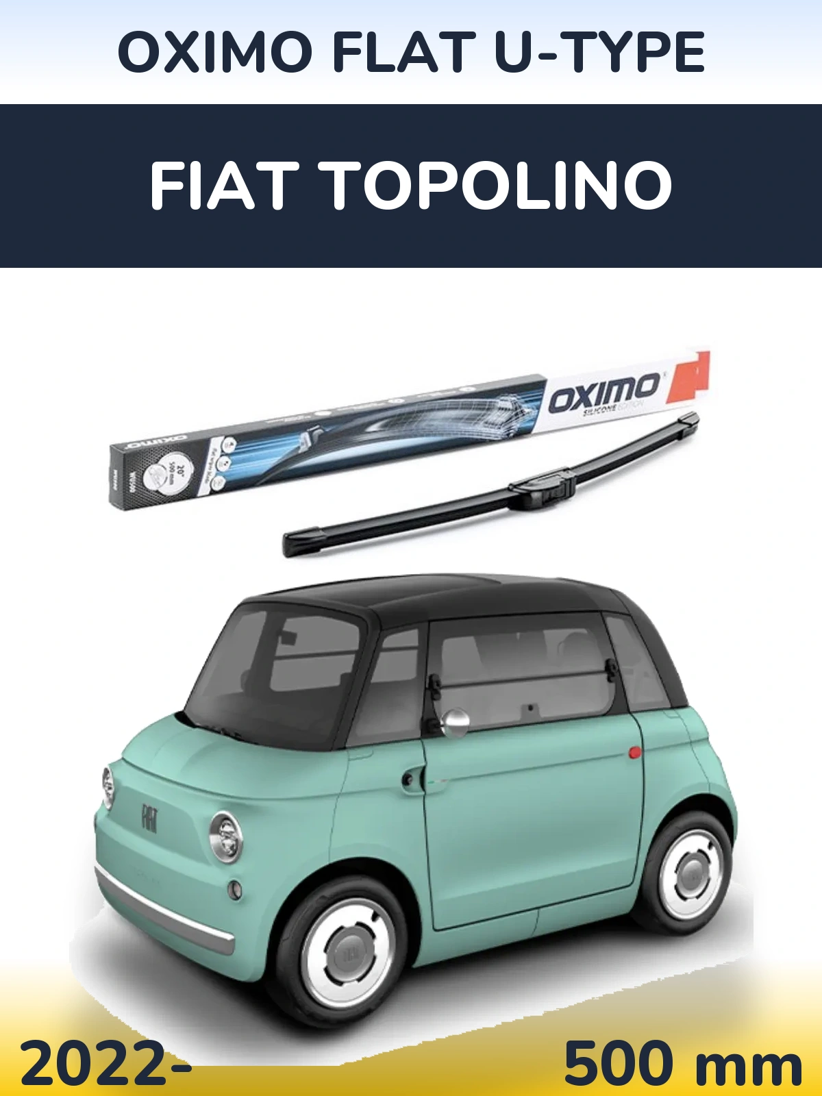 Передний дворник Oximo Flat U-type 500 мм для Fiat Topolino 2022-2026