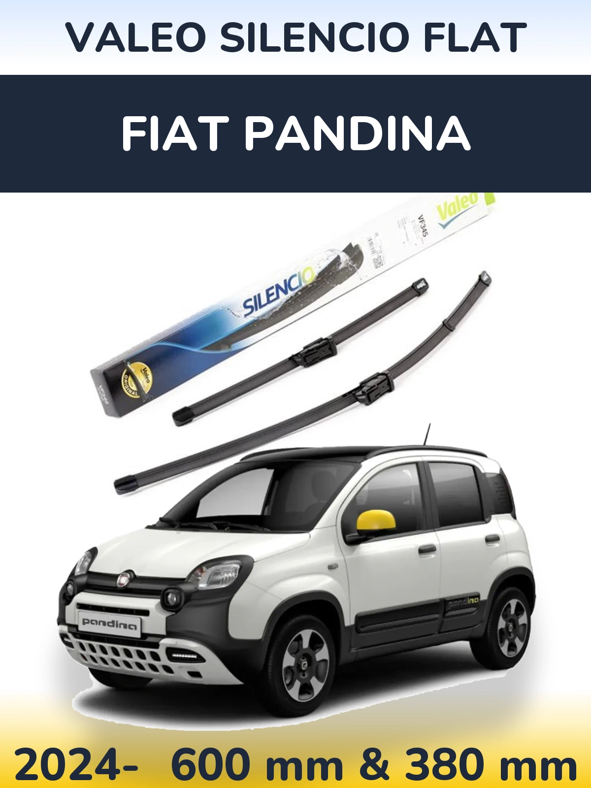 Komplet przednich wycieraczek Valeo Silencio Flat 600 & 380 mm do Fiat Pandina 2024-2026