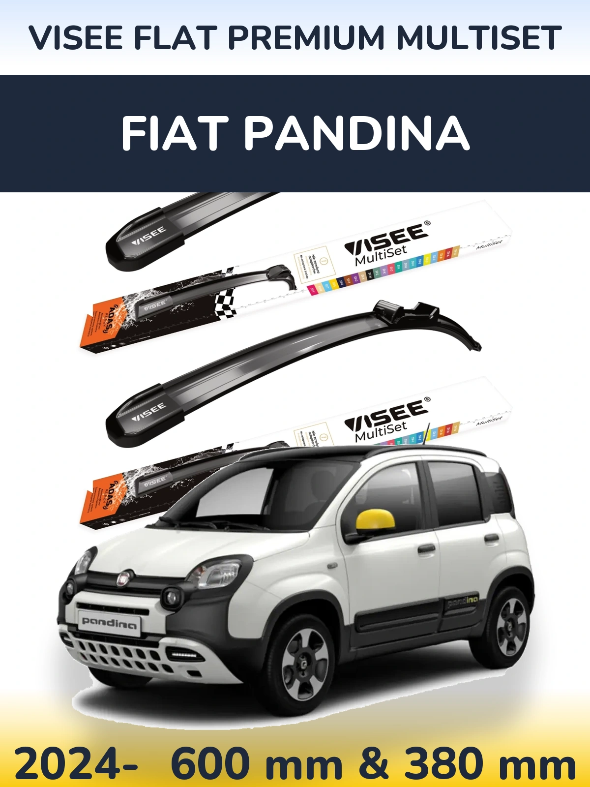 Комплект передних дворников VISEE FLAT PREMIUM MultiSet 600 & 380 мм для Fiat Pandina 2024-2026